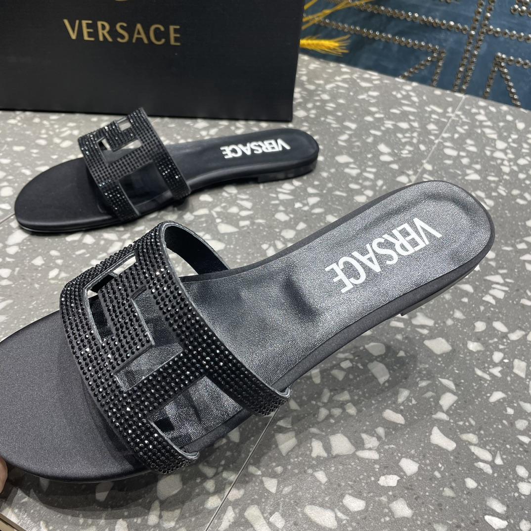 Versace Greca Maze Crystal Flat Sandals - DopestKickz