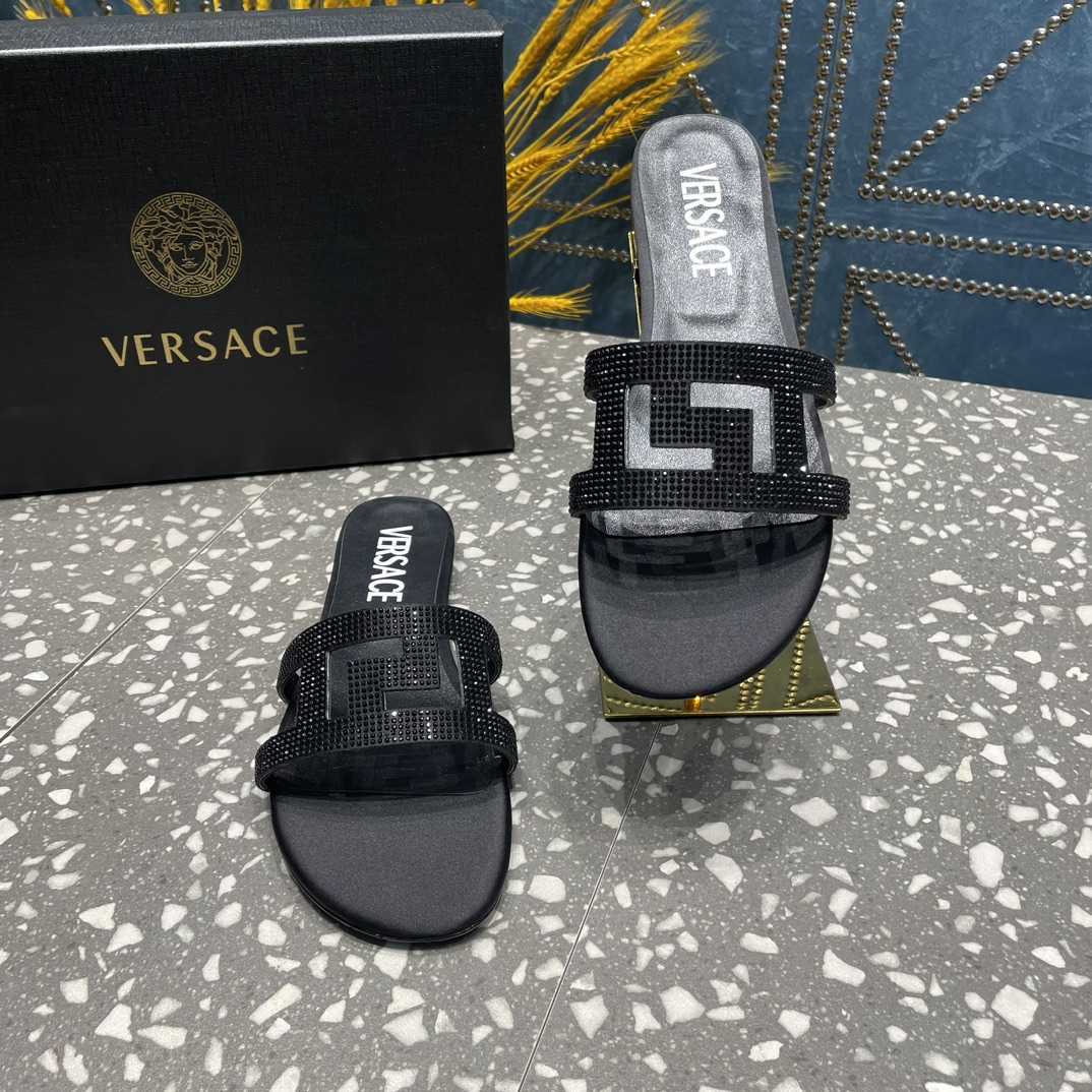 Versace Greca Maze Crystal Flat Sandals - DopestKickz