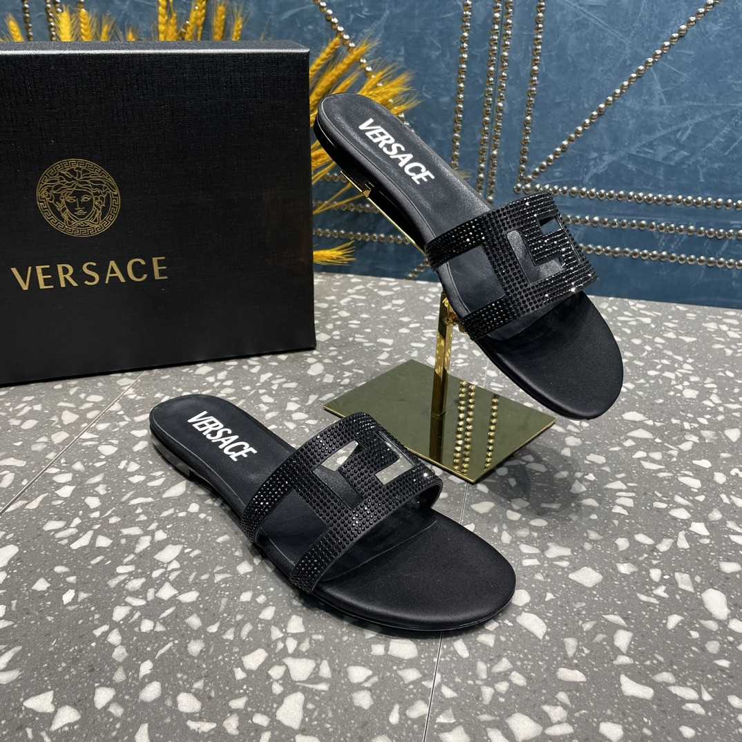 Versace Greca Maze Crystal Flat Sandals - DopestKickz