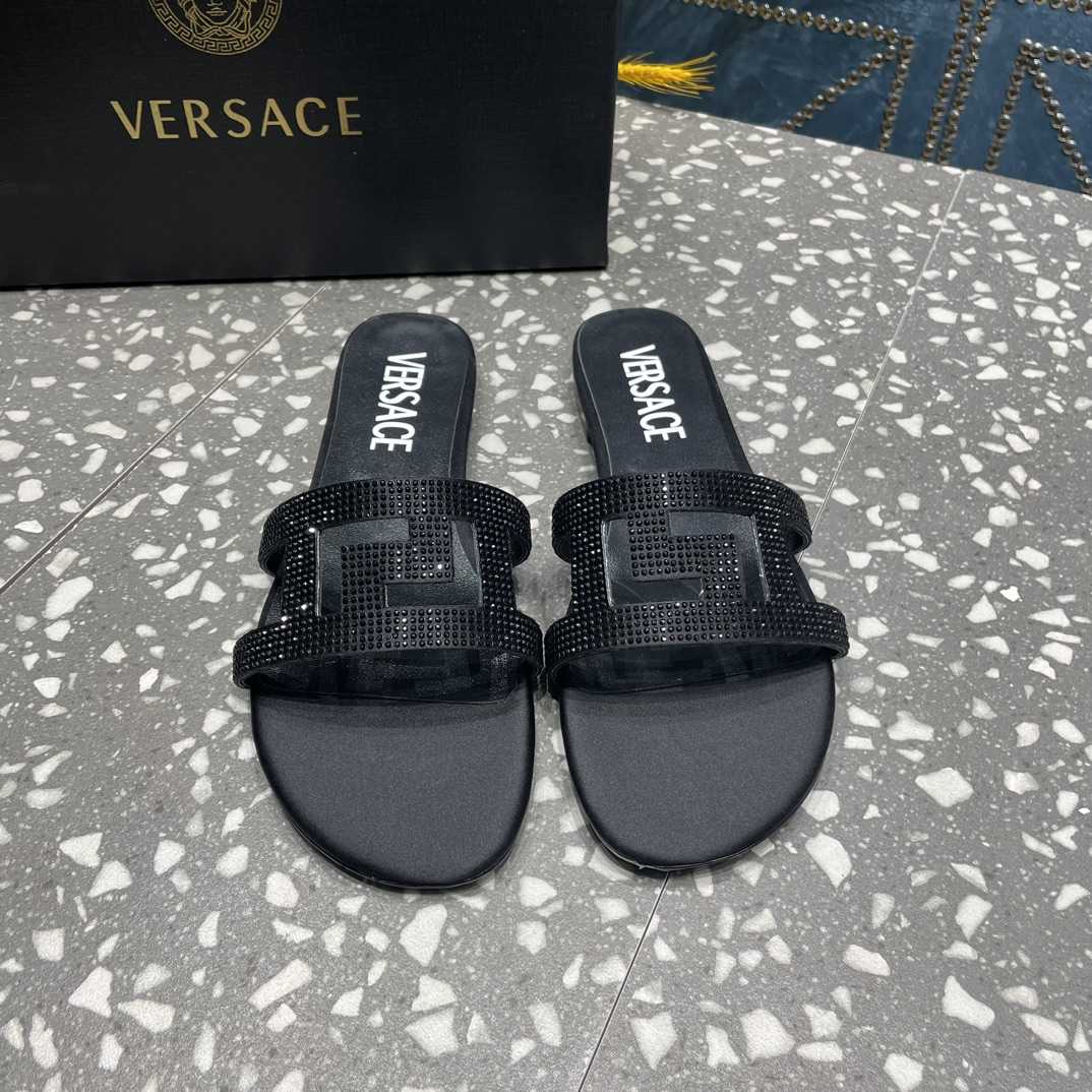 Versace Greca Maze Crystal Flat Sandals - DopestKickz