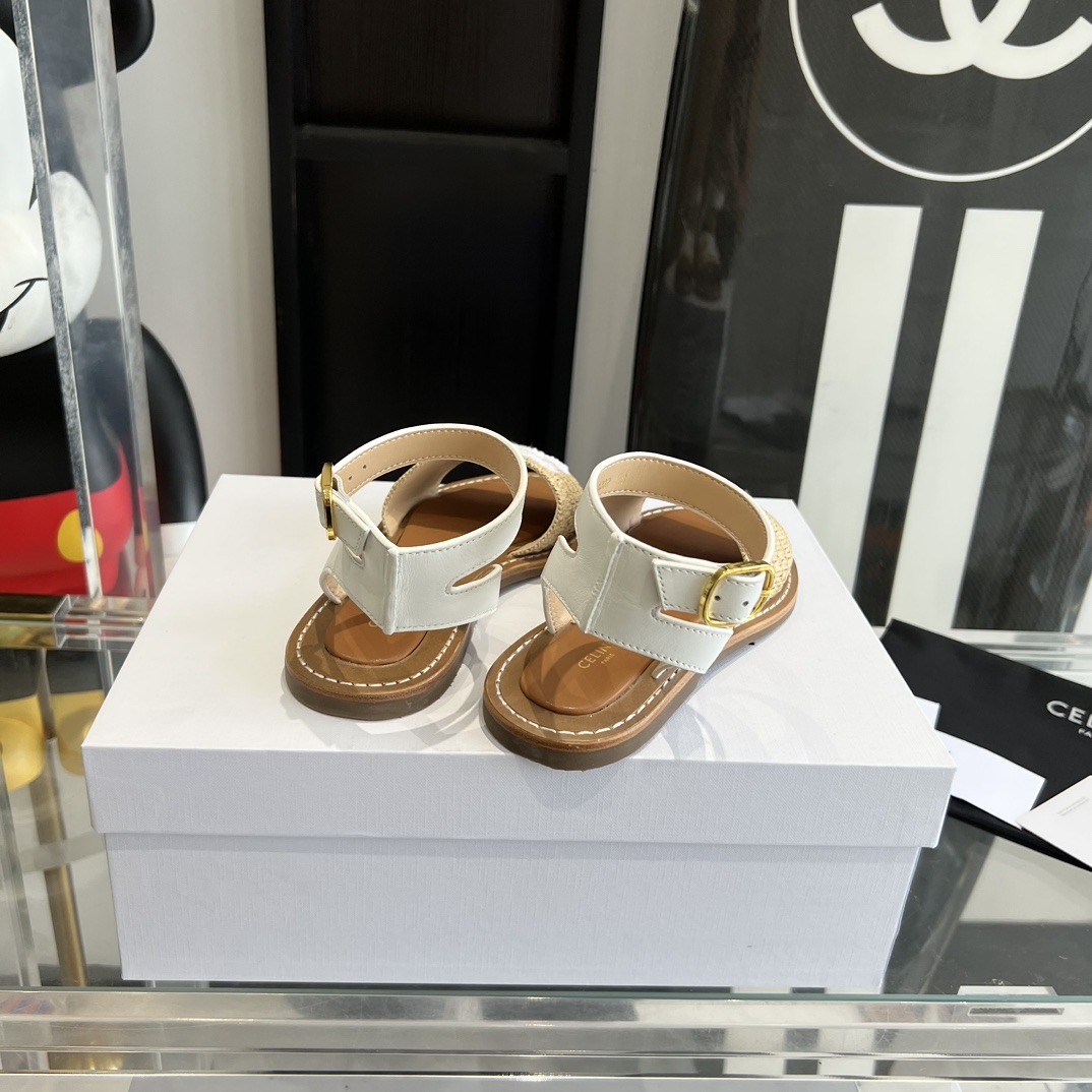 Celine Lympia Flat Strap Sandal In Raffia & Calfskin - DopestKickz