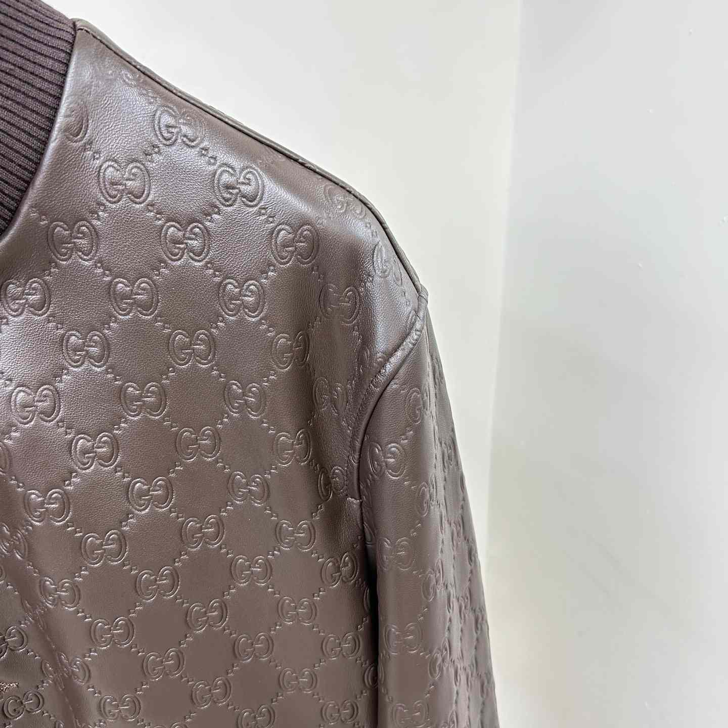 Gucci GG Leather Bomber Jacket - DopestKickz