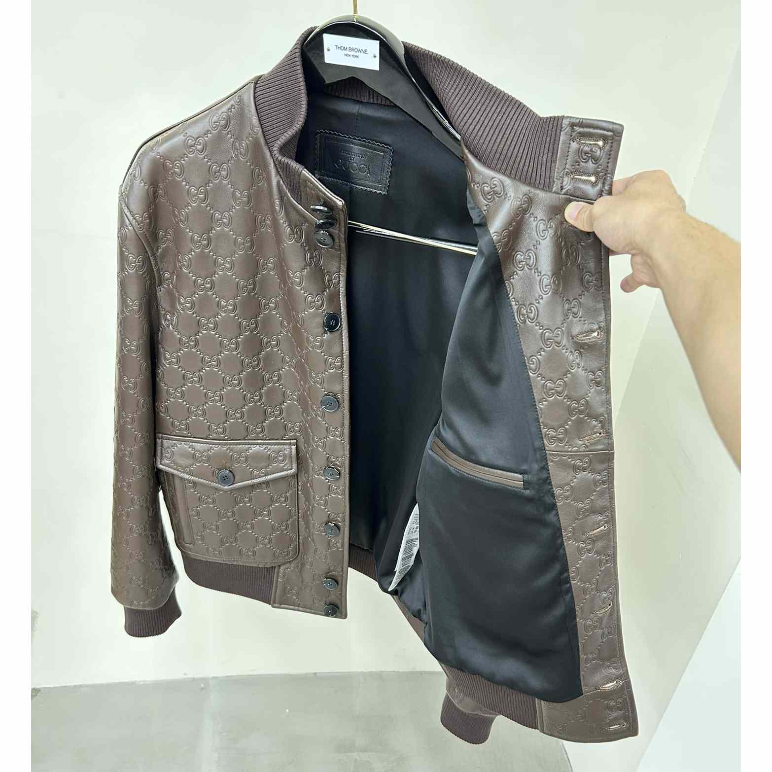 Gucci GG Leather Bomber Jacket - DopestKickz