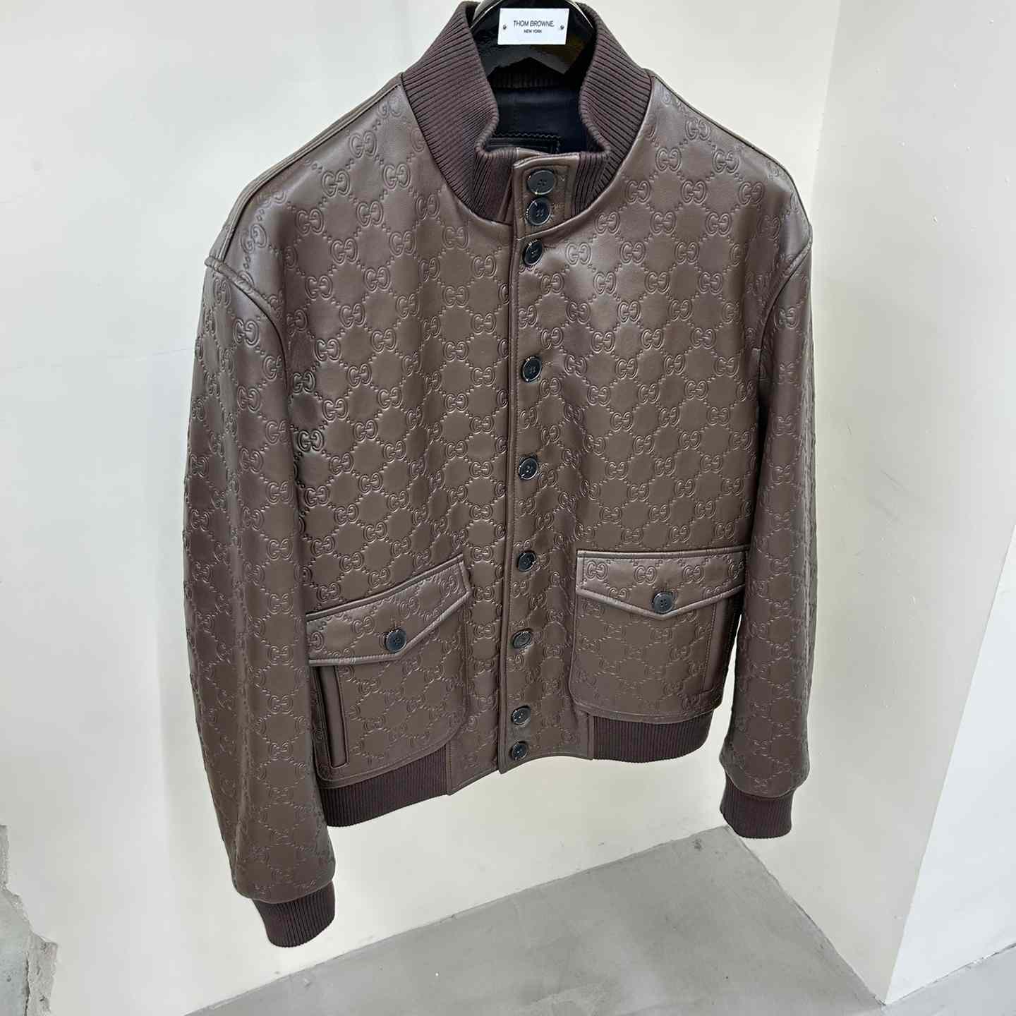 Gucci GG Leather Bomber Jacket - DopestKickz