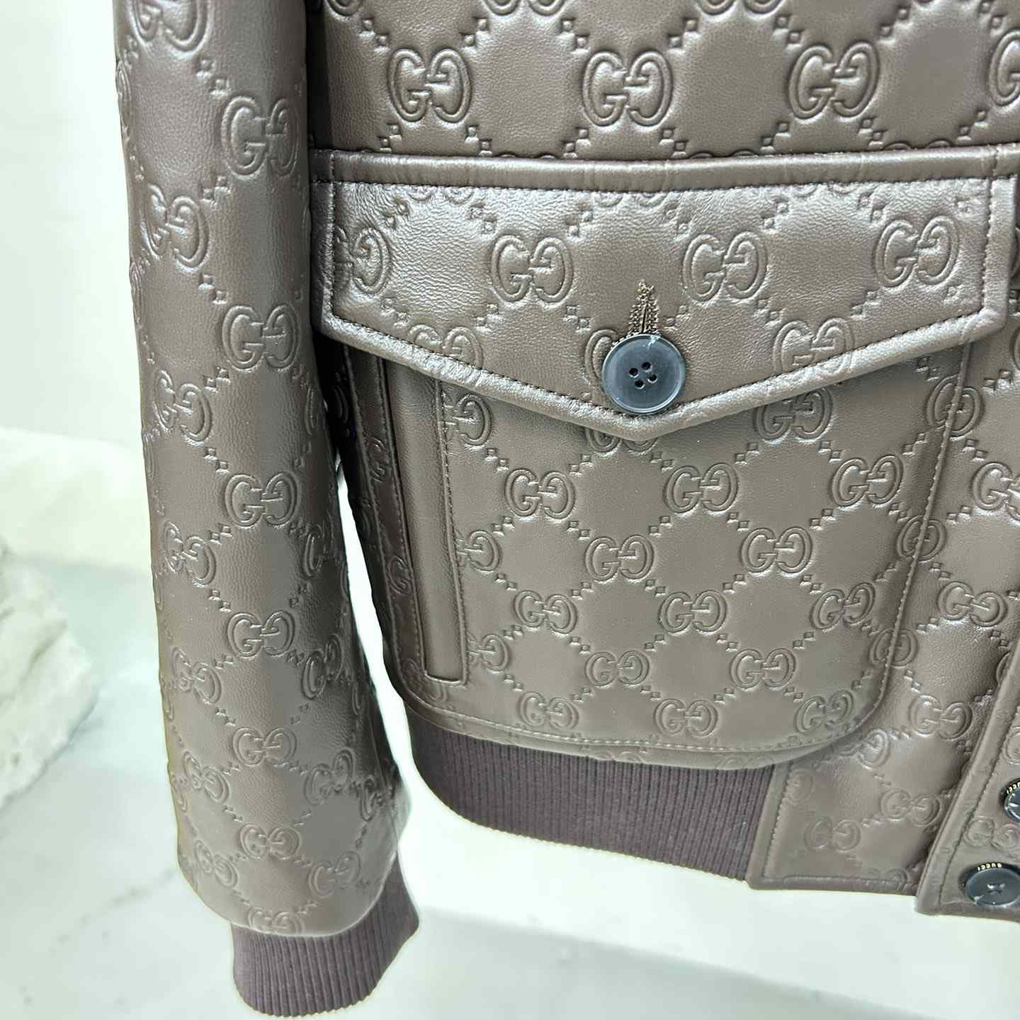 Gucci GG Leather Bomber Jacket - DopestKickz