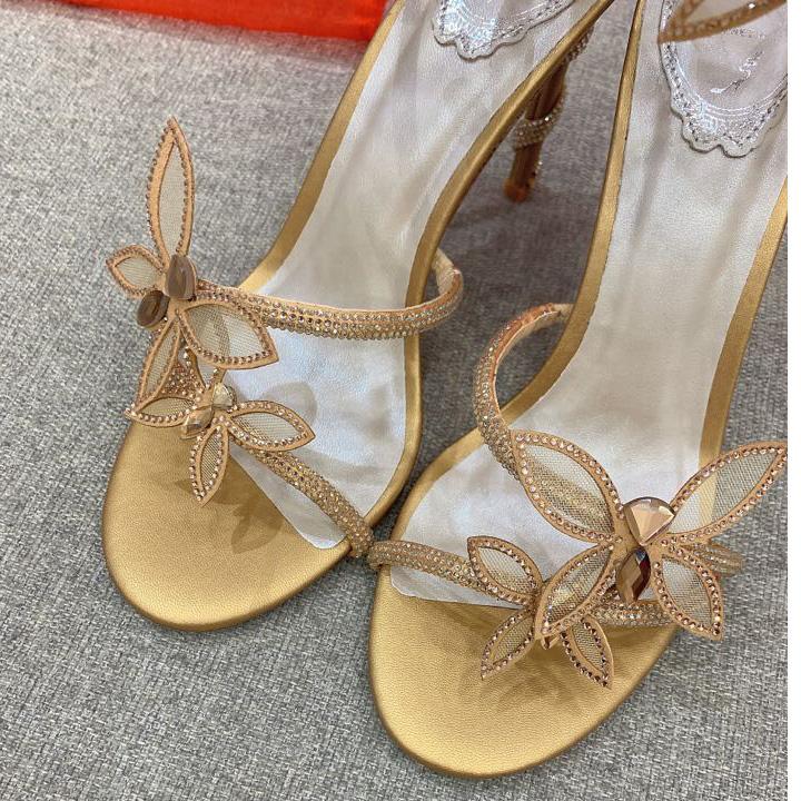Rene Caovilla Margot Crystal Gold Butterfly Sandal   95 - DopestKickz