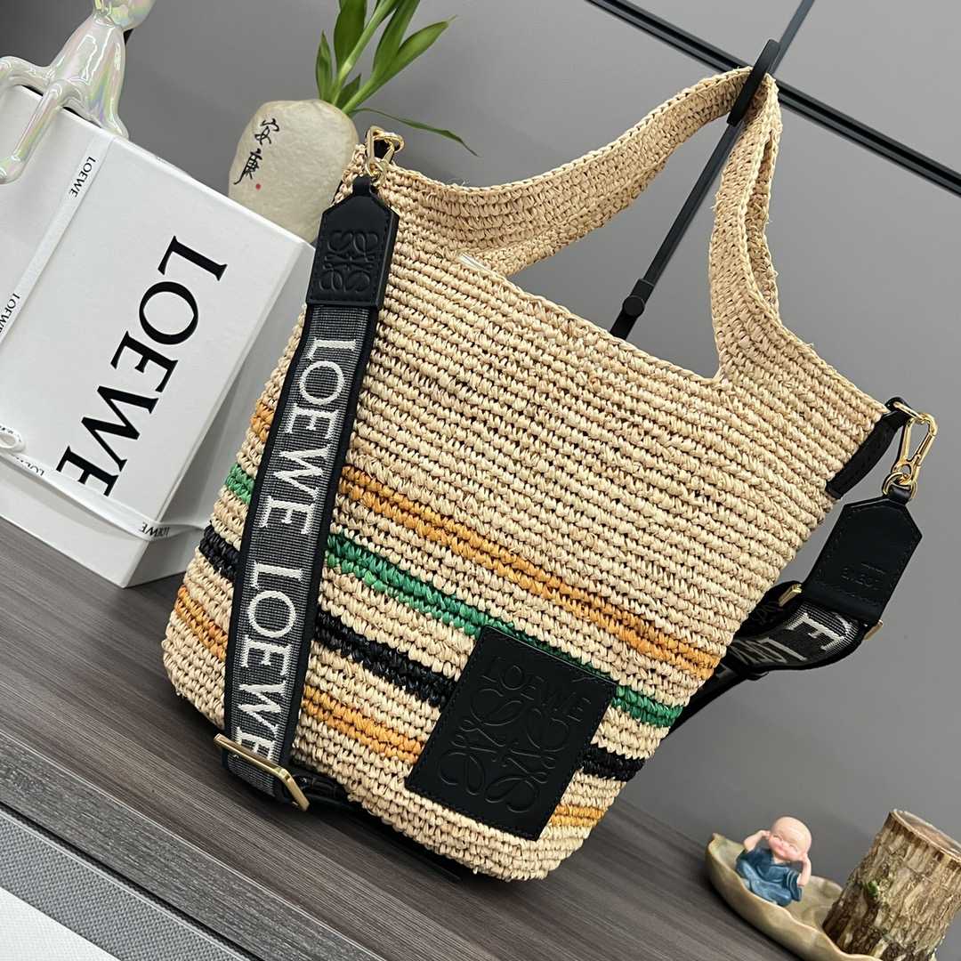 Loewe Mini Slit Bag In Striped Raffia And Calfskin - DopestKickz