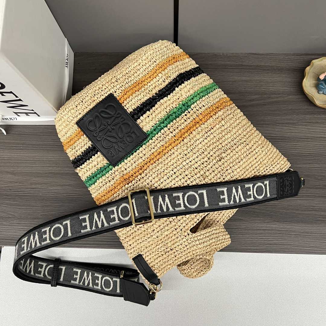 Loewe Mini Slit Bag In Striped Raffia And Calfskin - DopestKickz