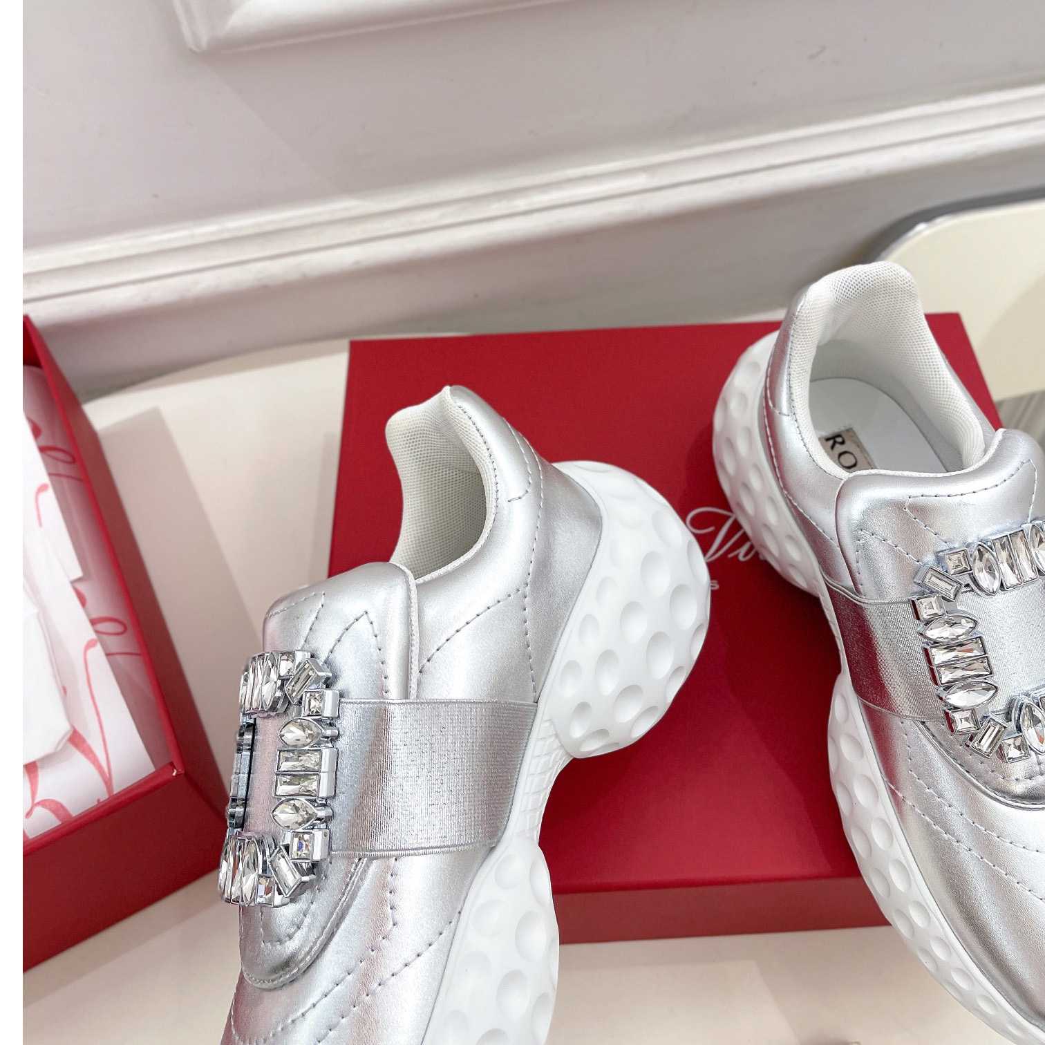 Roger Vivier Viv' Run Light Strass Buckle Sneakers In Fabrics - DopestKickz