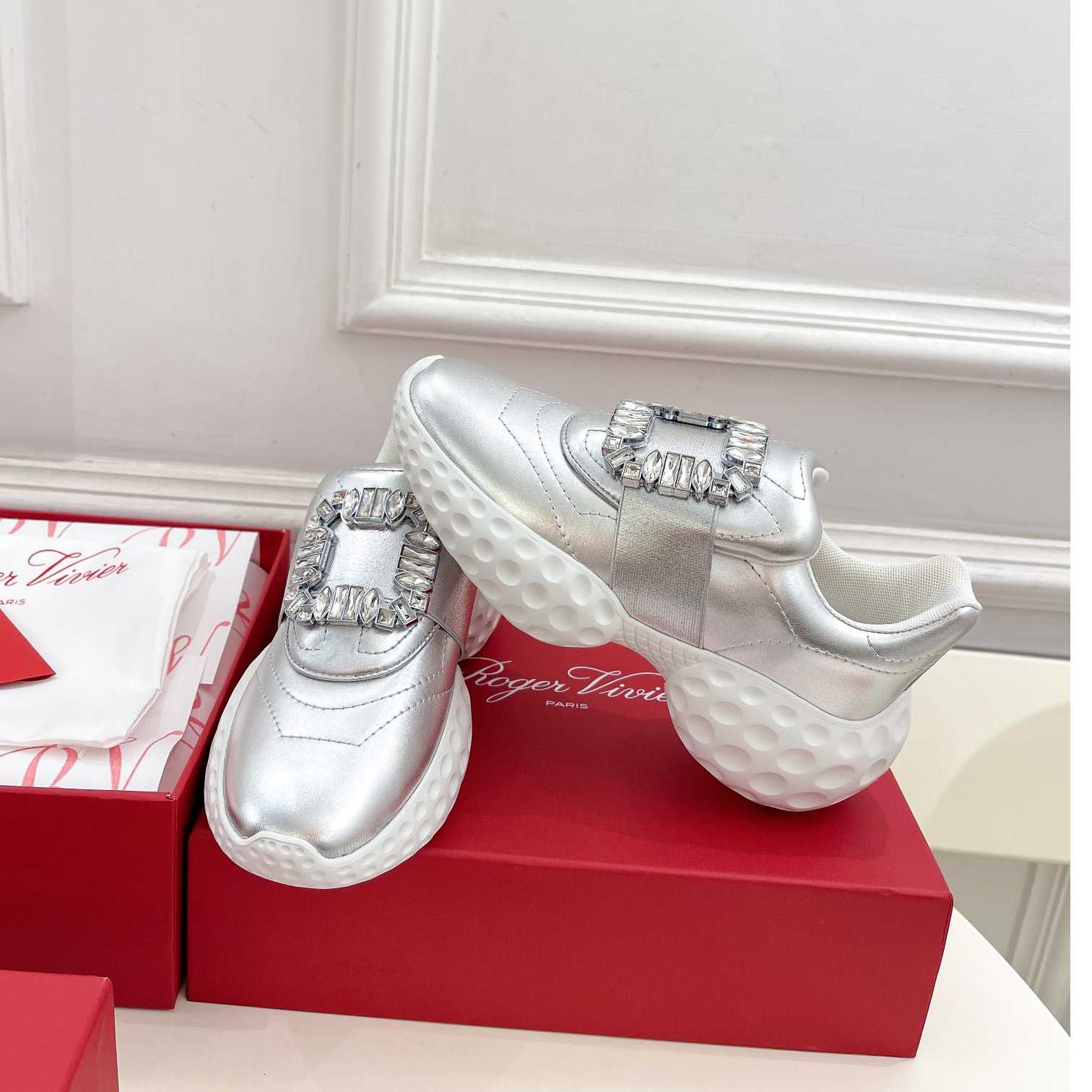 Roger Vivier Viv' Run Light Strass Buckle Sneakers In Fabrics - DopestKickz