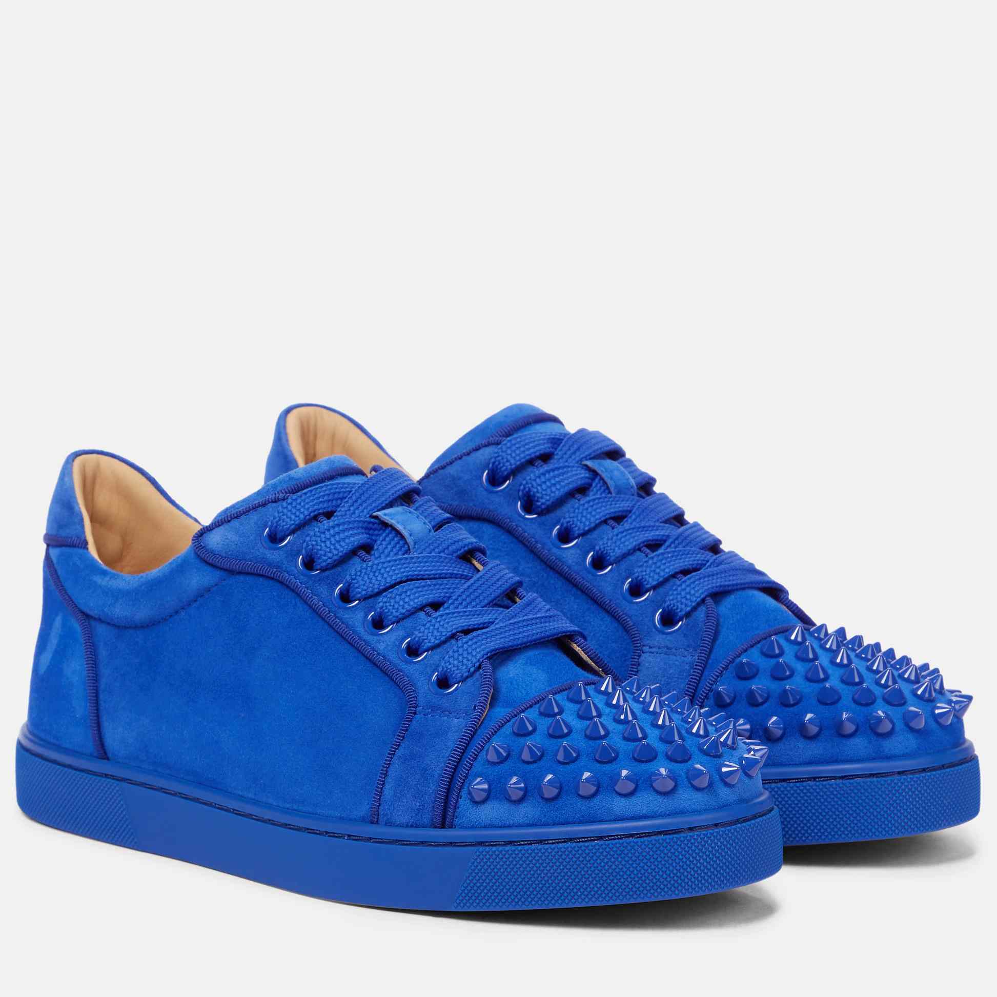 Christian Louboutin Blue Vieira Spikes Suede Sneakers - DopestKickz