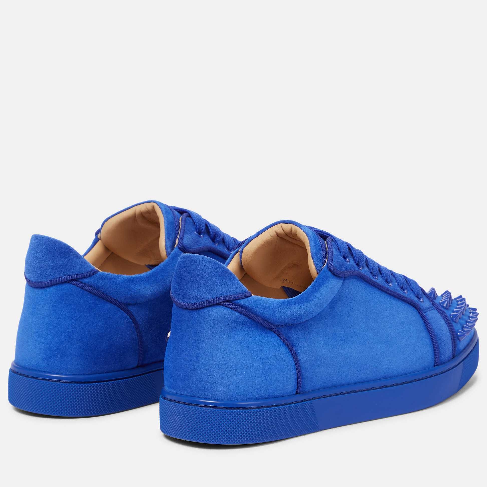 Christian Louboutin Blue Vieira Spikes Suede Sneakers - DopestKickz