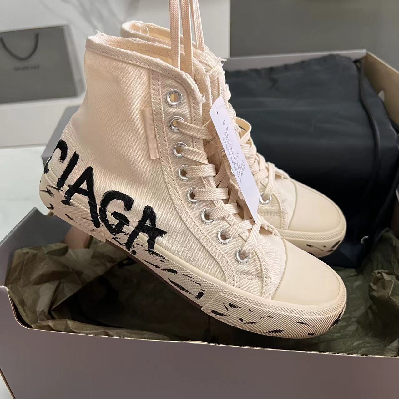 Balenciaga Paris High Top Graffiti Sneaker In White  - DopestKickz