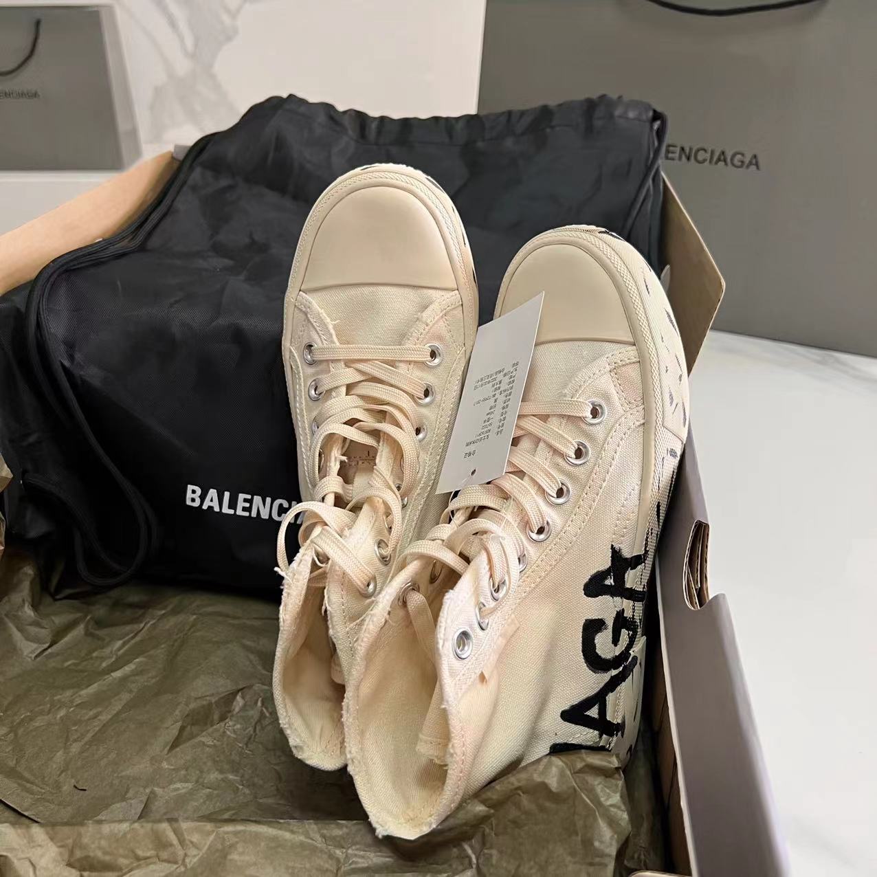 Balenciaga Paris High Top Graffiti Sneaker In White  - DopestKickz