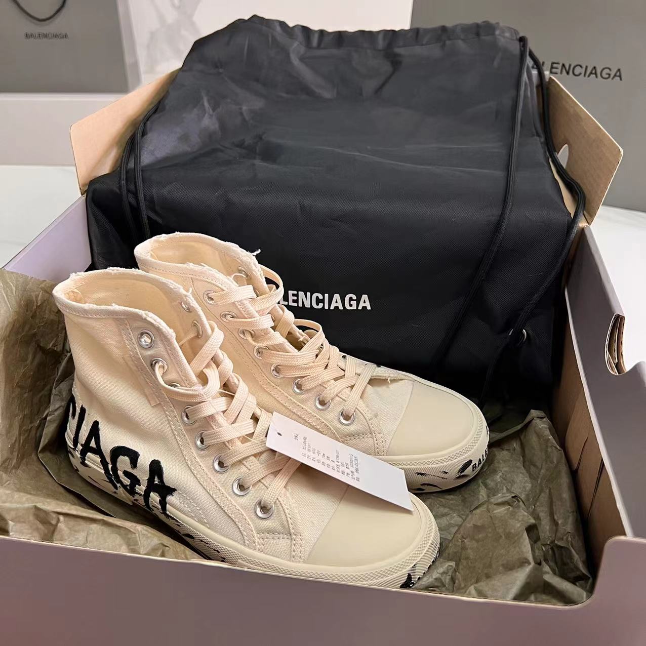 Balenciaga Paris High Top Graffiti Sneaker In White  - DopestKickz