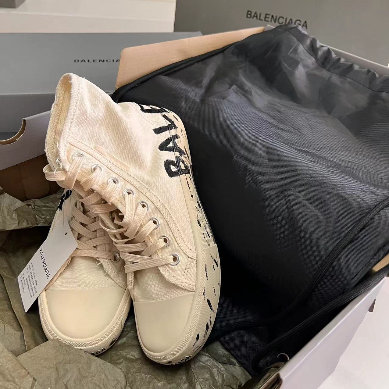 Balenciaga Paris High Top Graffiti Sneaker In White  - DopestKickz