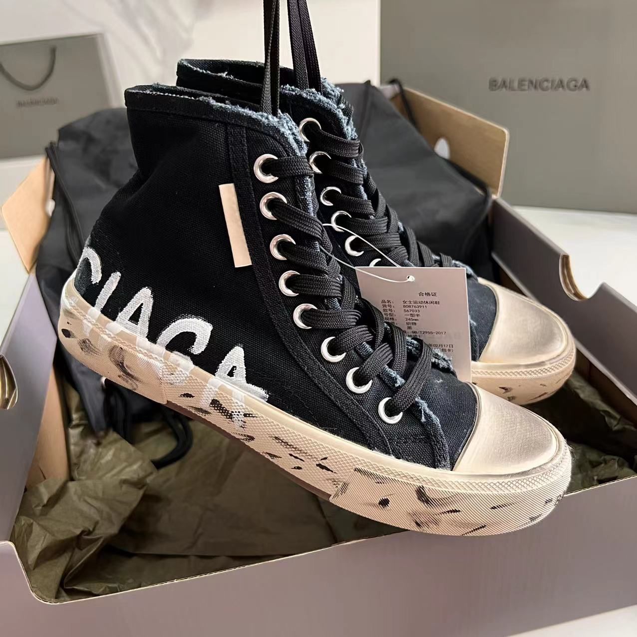 Balenciaga Paris High Top Graffiti Sneaker In Black - DopestKickz