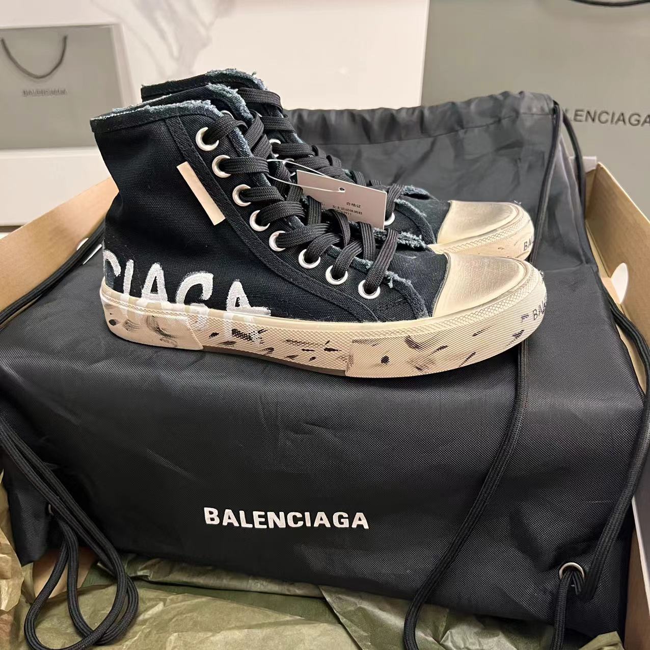 Balenciaga Paris High Top Graffiti Sneaker In Black - DopestKickz