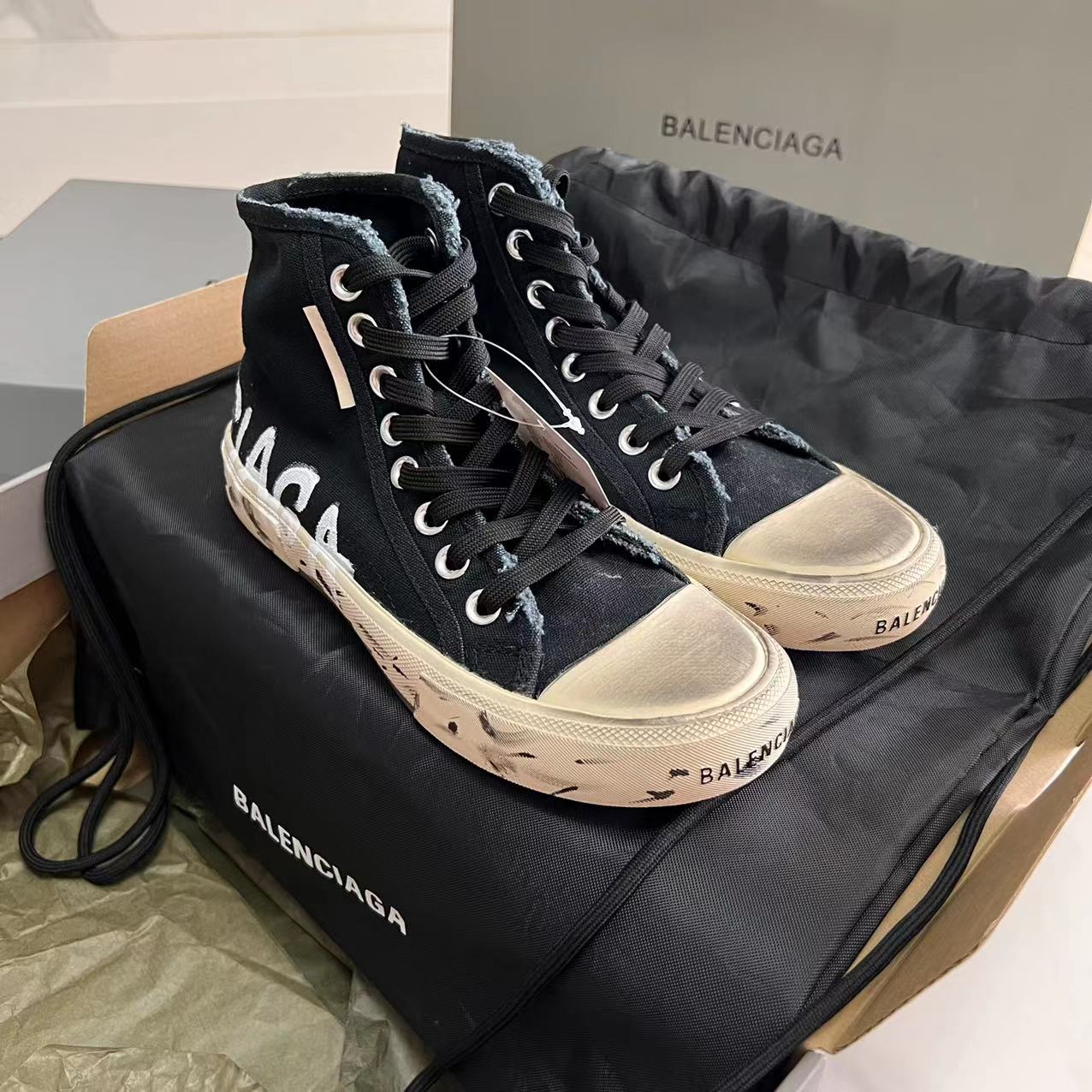 Balenciaga Paris High Top Graffiti Sneaker In Black - DopestKickz