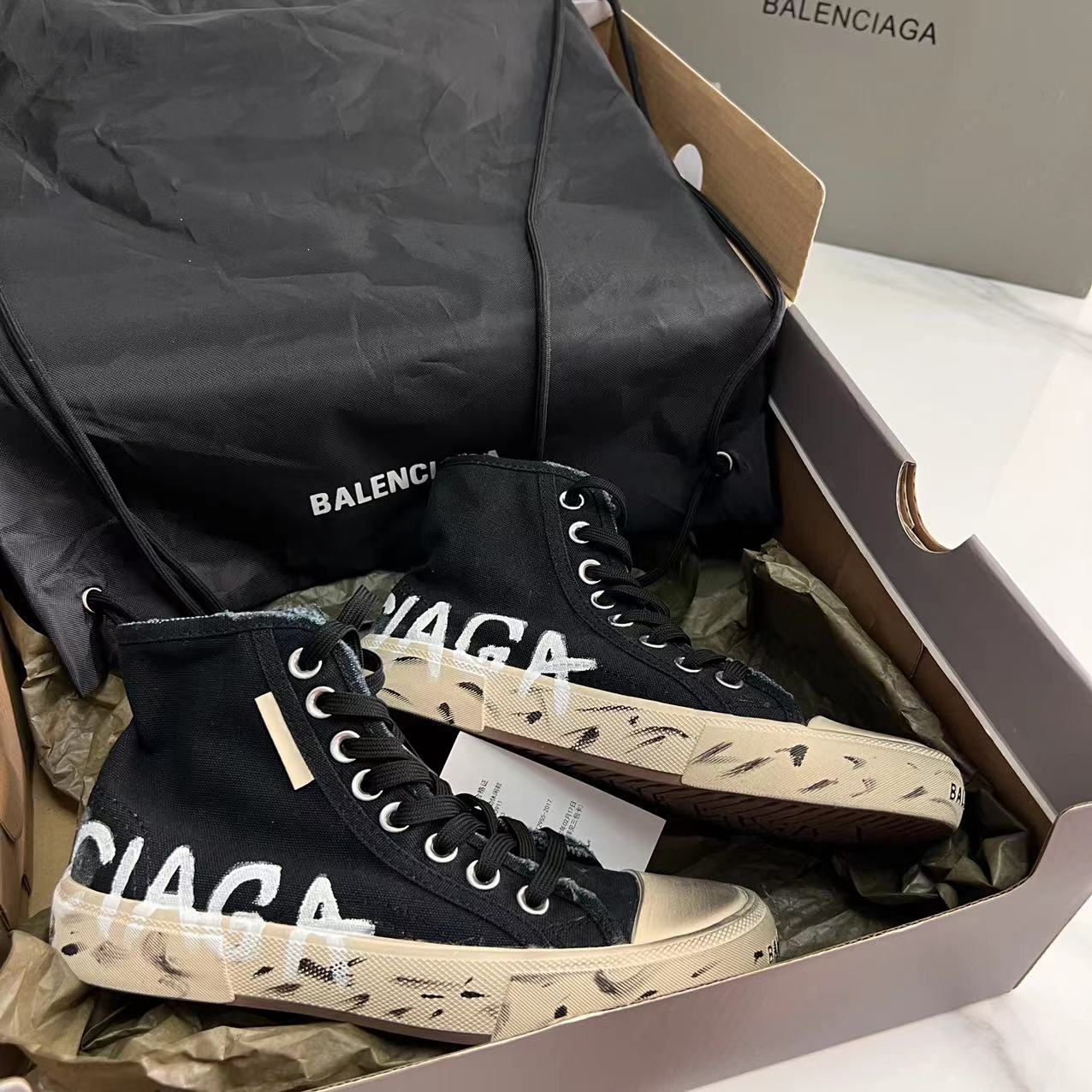 Balenciaga Paris High Top Graffiti Sneaker In Black - DopestKickz