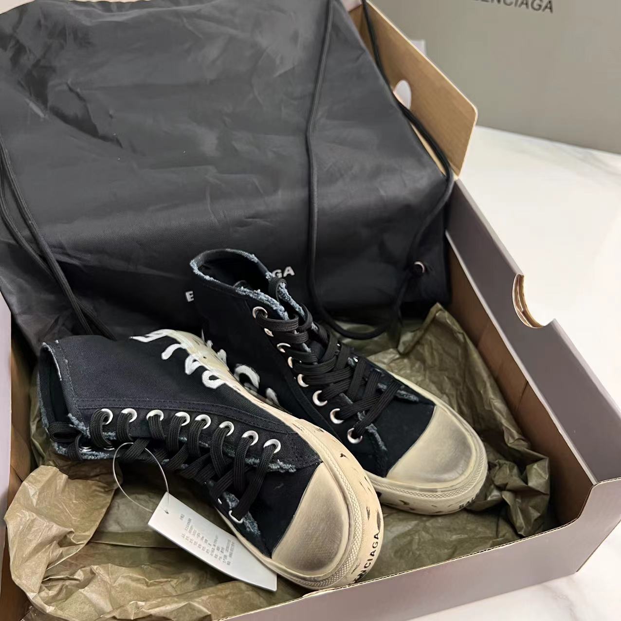Balenciaga Paris High Top Graffiti Sneaker In Black - DopestKickz