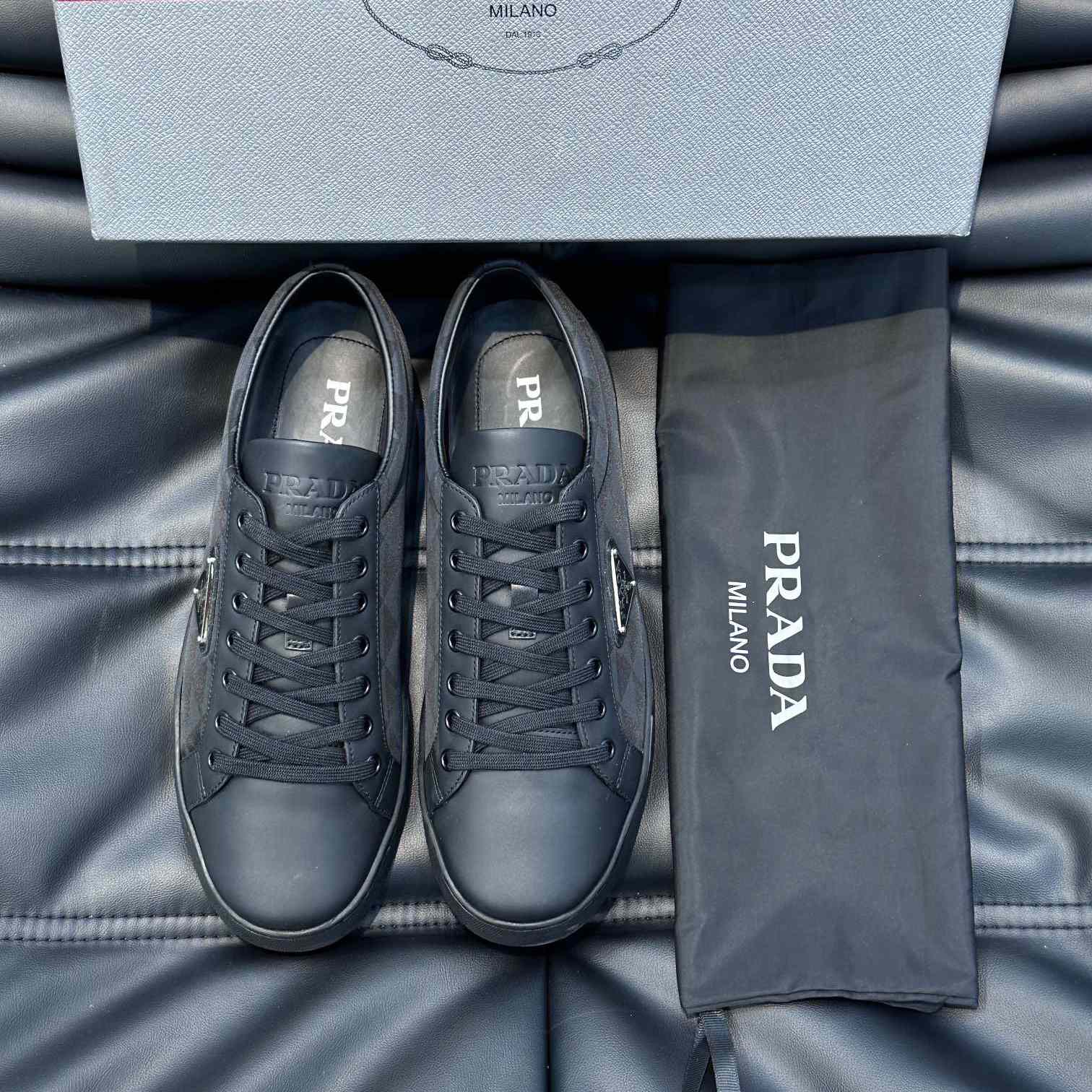 Prada Leather And Re-Nylon Sneakers - DopestKickz