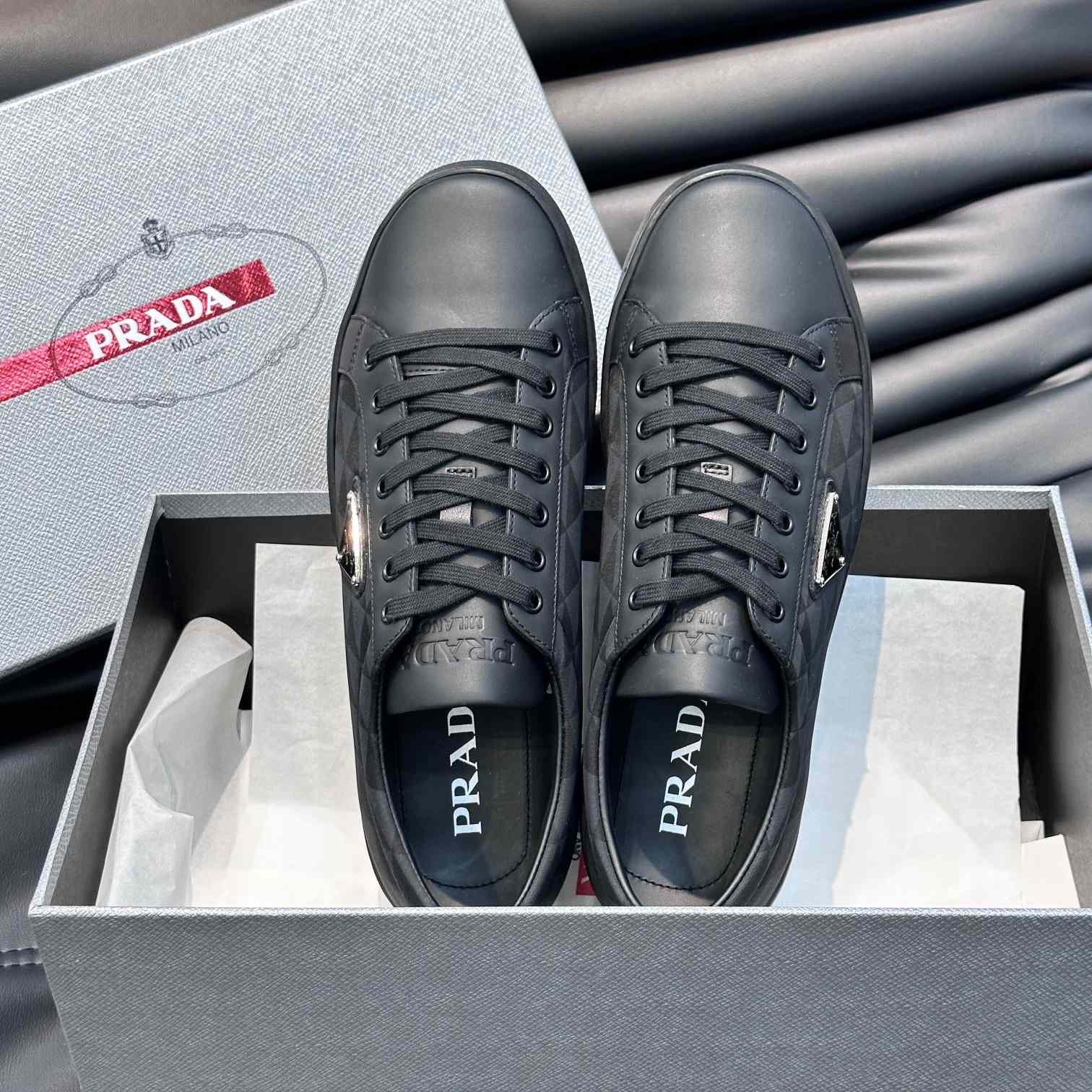 Prada Leather And Re-Nylon Sneakers - DopestKickz