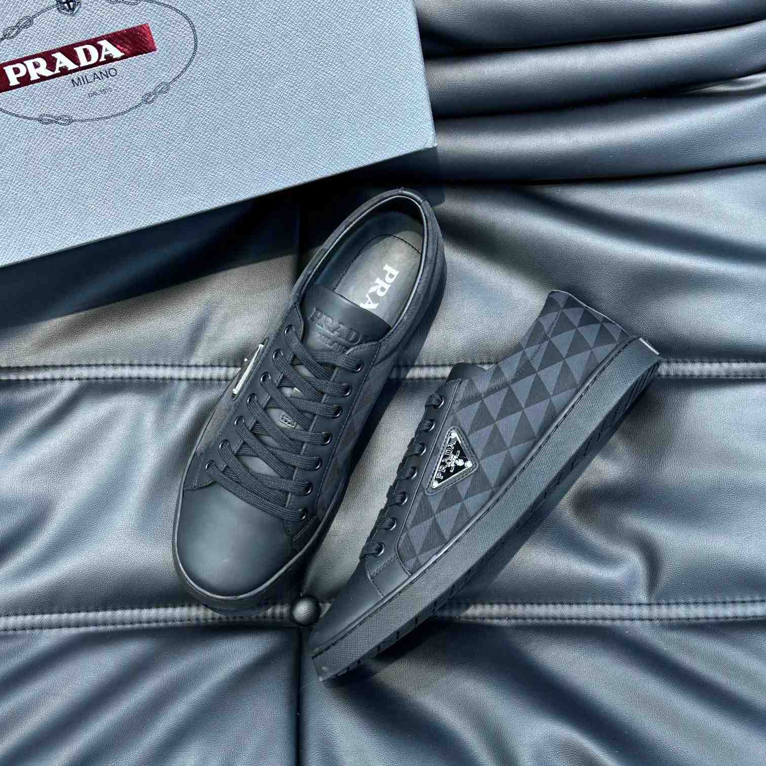 Prada Leather And Re-Nylon Sneakers - DopestKickz