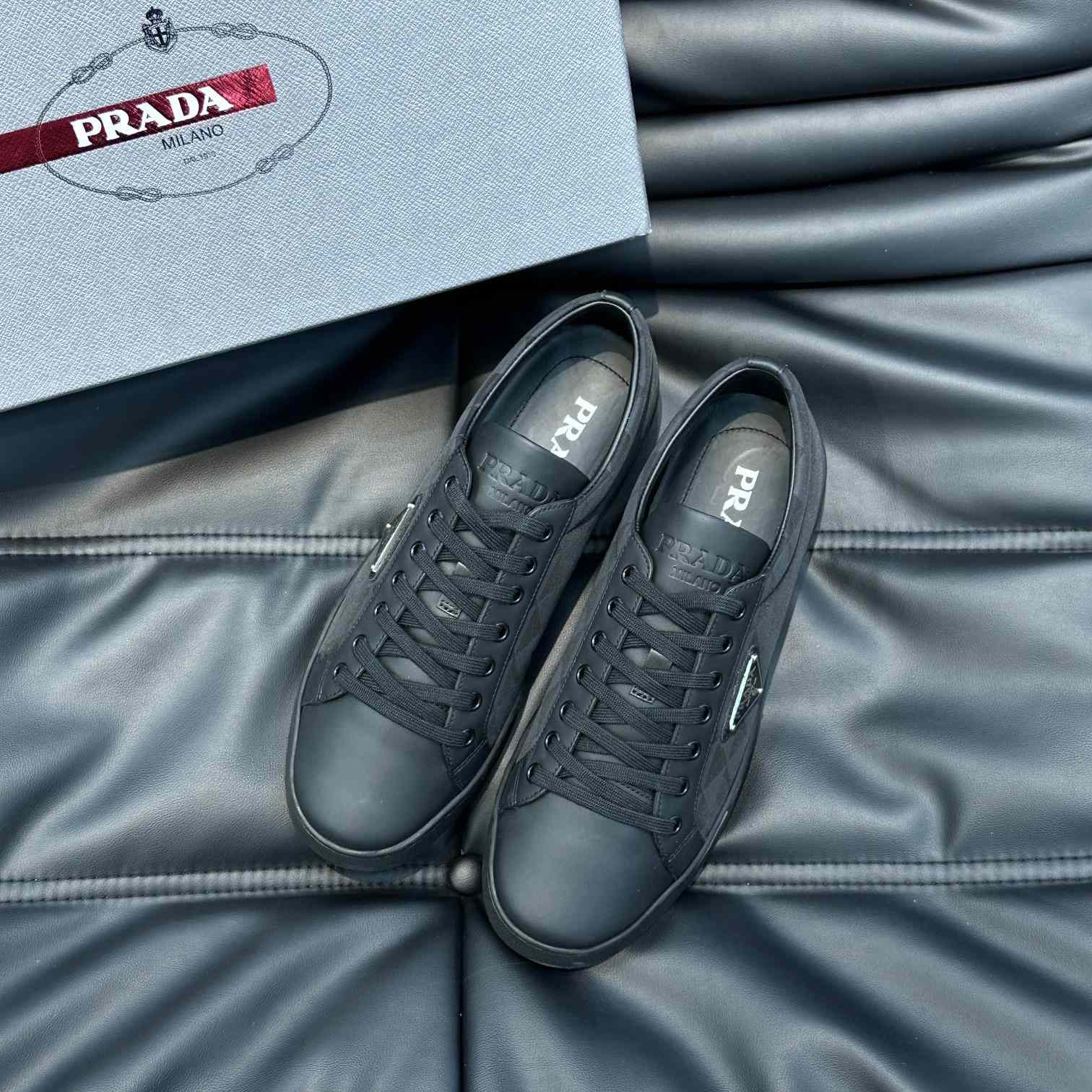 Prada Leather And Re-Nylon Sneakers - DopestKickz