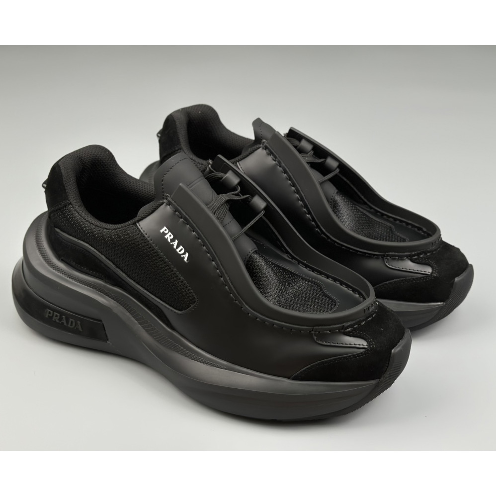 Prada Systeme Brushed Leather Sneakers With Bike Fabric And Suede Elements - DopestKickz