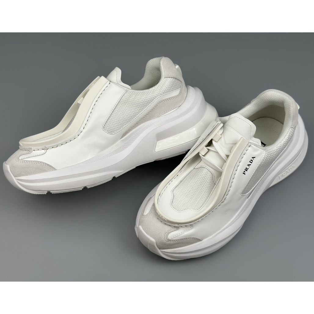 Prada Systeme Brushed Leather Sneakers With Bike Fabric And Suede Elements - DopestKickz