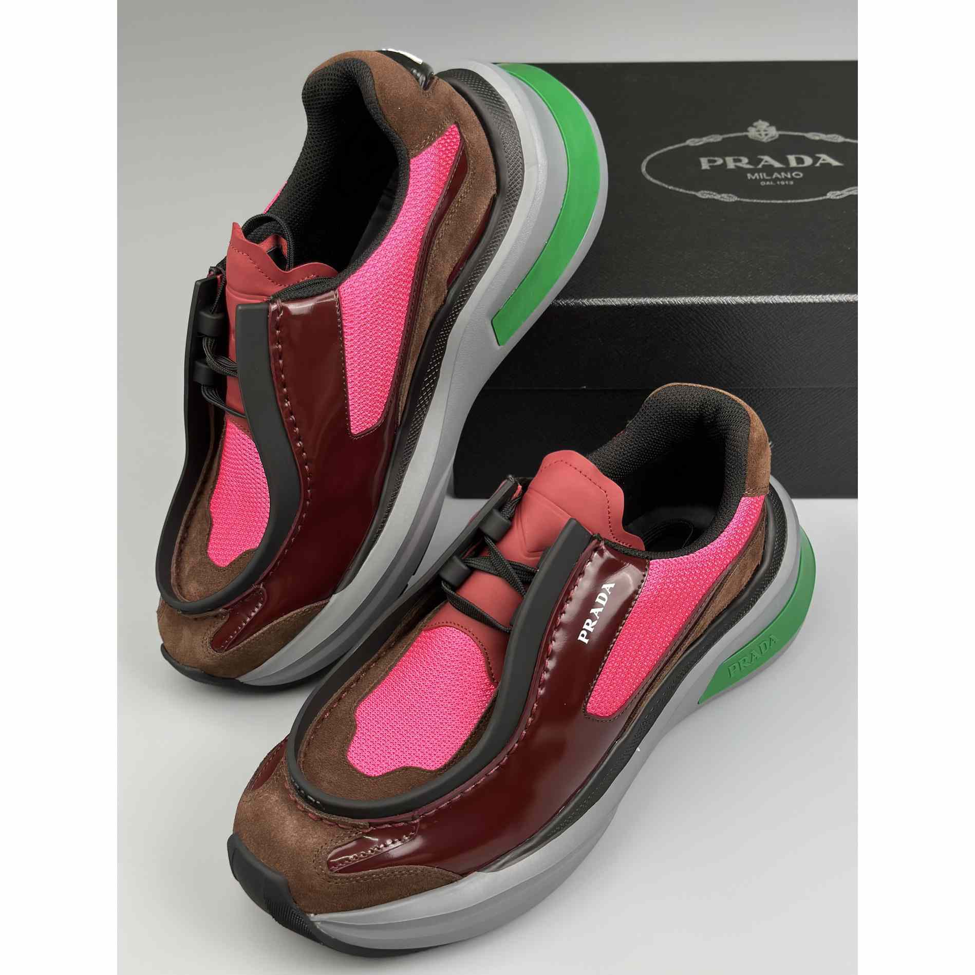 Prada Systeme Brushed Leather Sneakers With Bike Fabric And Suede  - DopestKickz