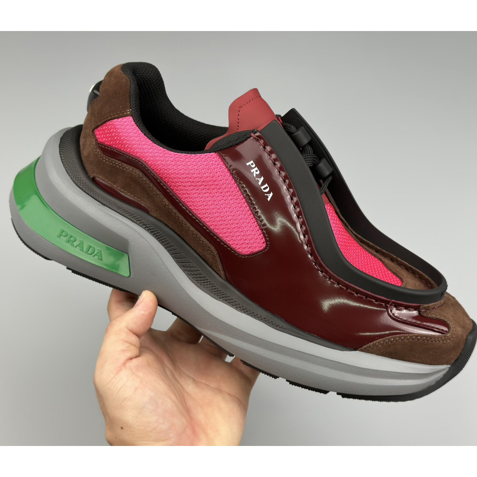 Prada Systeme Brushed Leather Sneakers With Bike Fabric And Suede  - DopestKickz