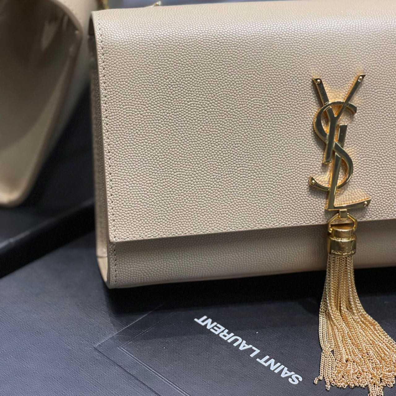 Saint Laurent Kate Chain Wallet WIth Tassel In Grain De Poudre Embossed Leather - DopestKickz