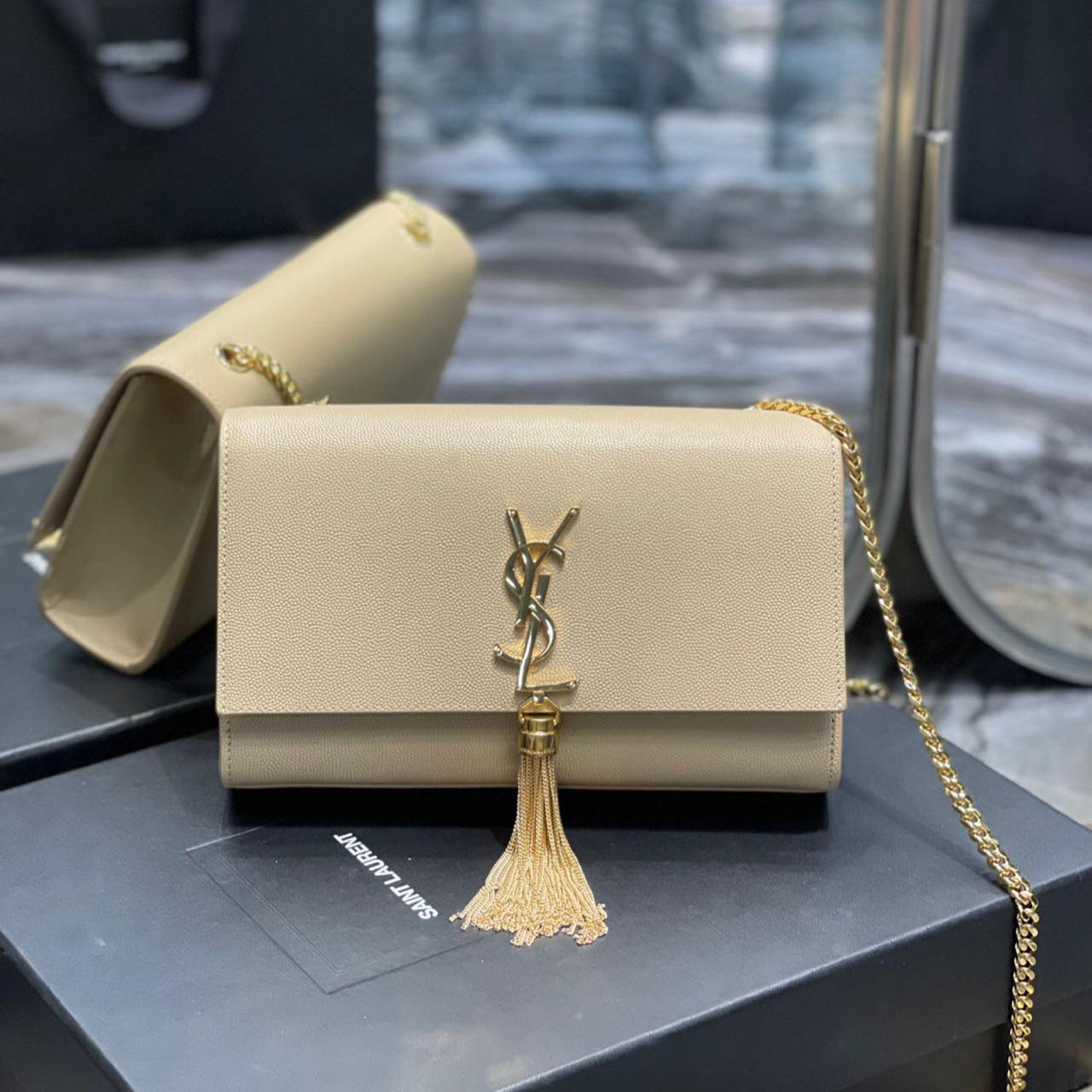 Saint Laurent Kate Chain Wallet WIth Tassel In Grain De Poudre Embossed Leather - DopestKickz