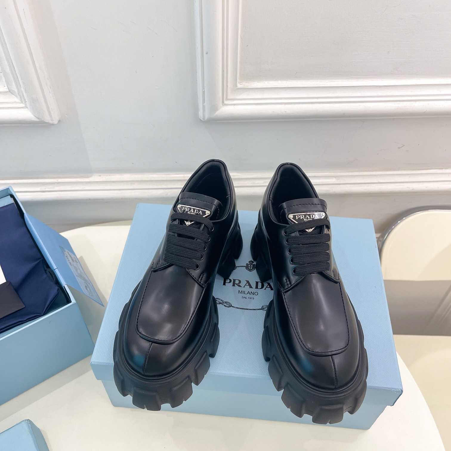 Prada Monolith Brushed Leather Lace-up Shoes - DopestKickz