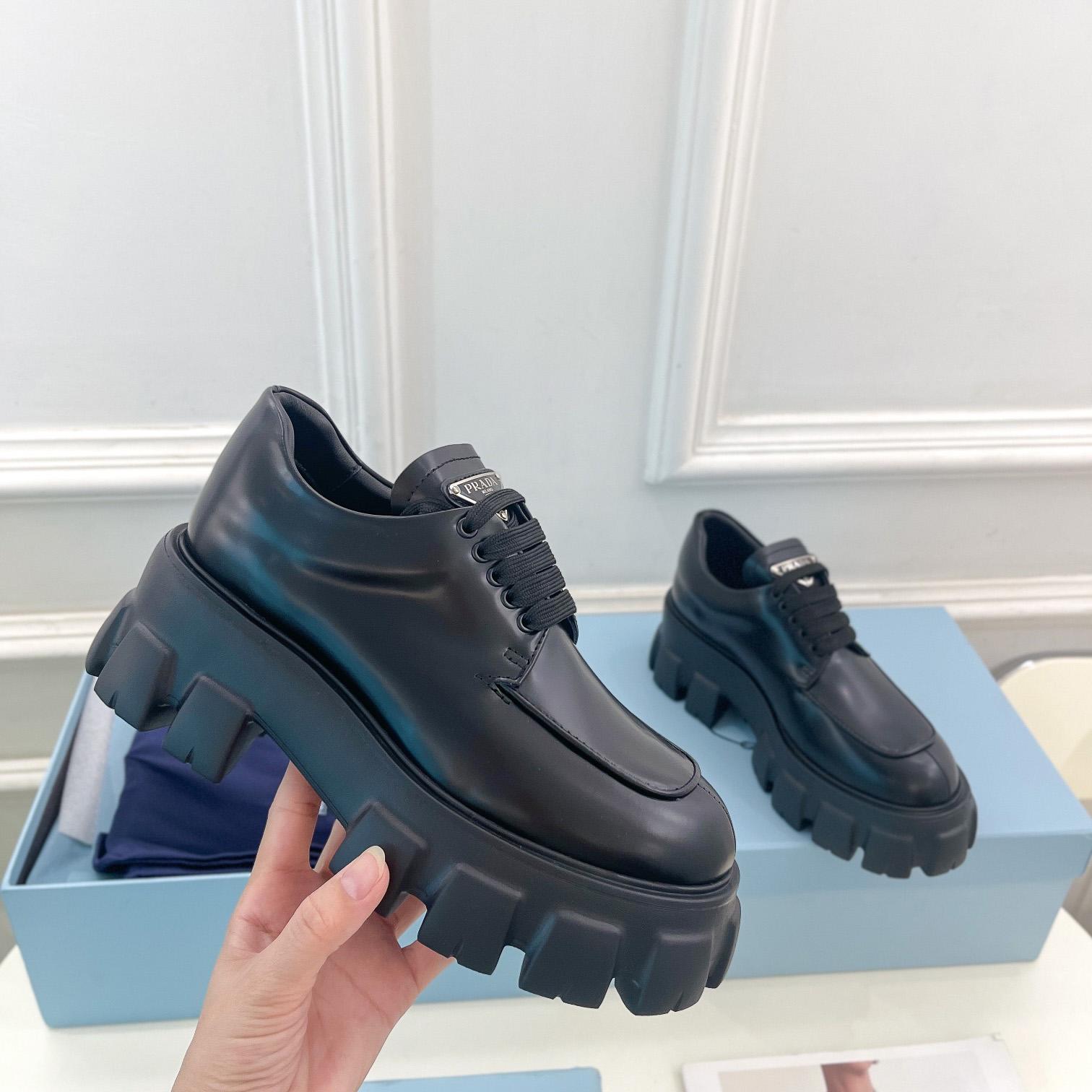 Prada Monolith Brushed Leather Lace-up Shoes - DopestKickz