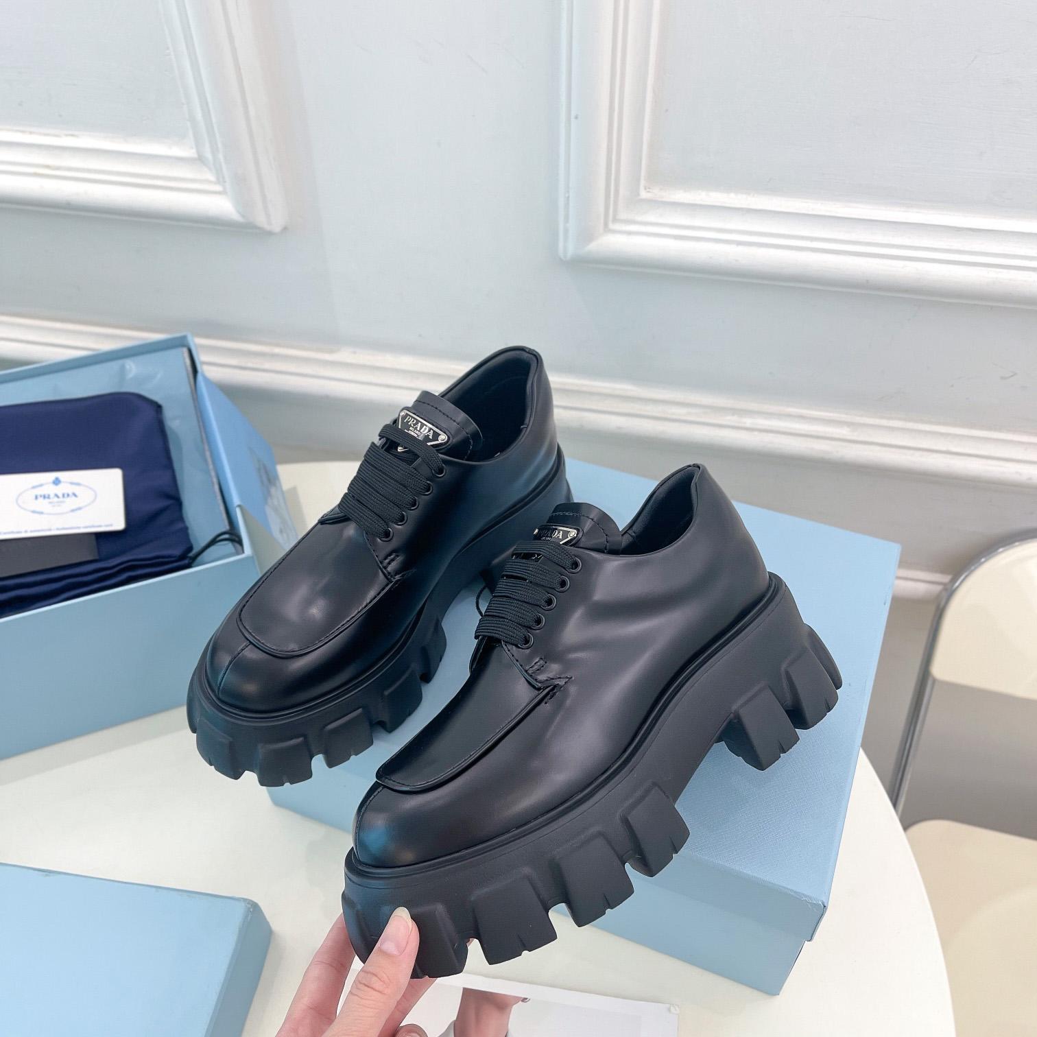 Prada Monolith Brushed Leather Lace-up Shoes - DopestKickz