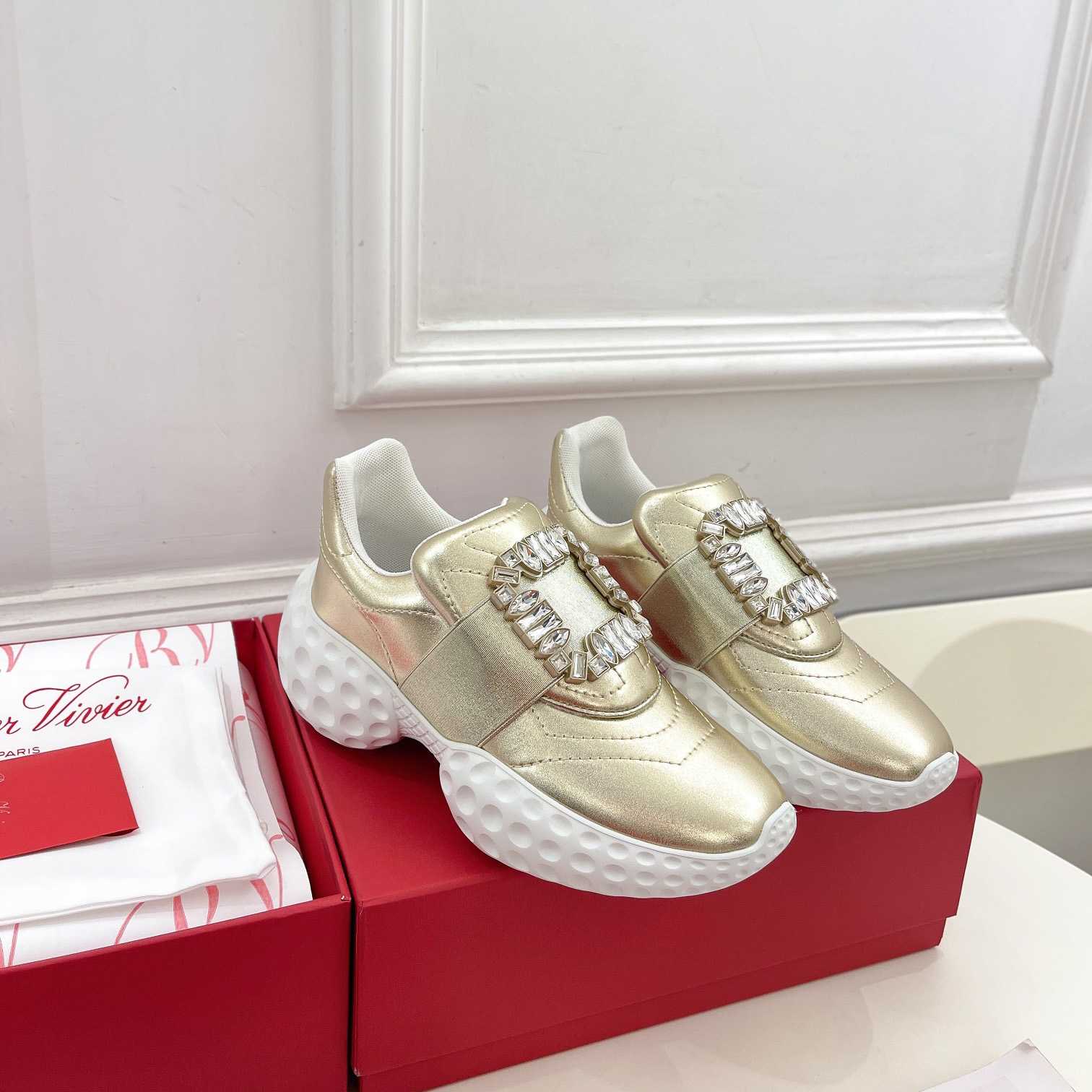 Roger Vivier Viv' Run Light Strass Buckle Sneakers In Fabrics - DopestKickz