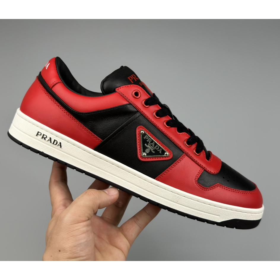 Prada Downtown Logo-plaque Leather Sneakers - DopestKickz