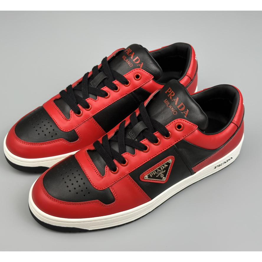 Prada Downtown Logo-plaque Leather Sneakers - DopestKickz