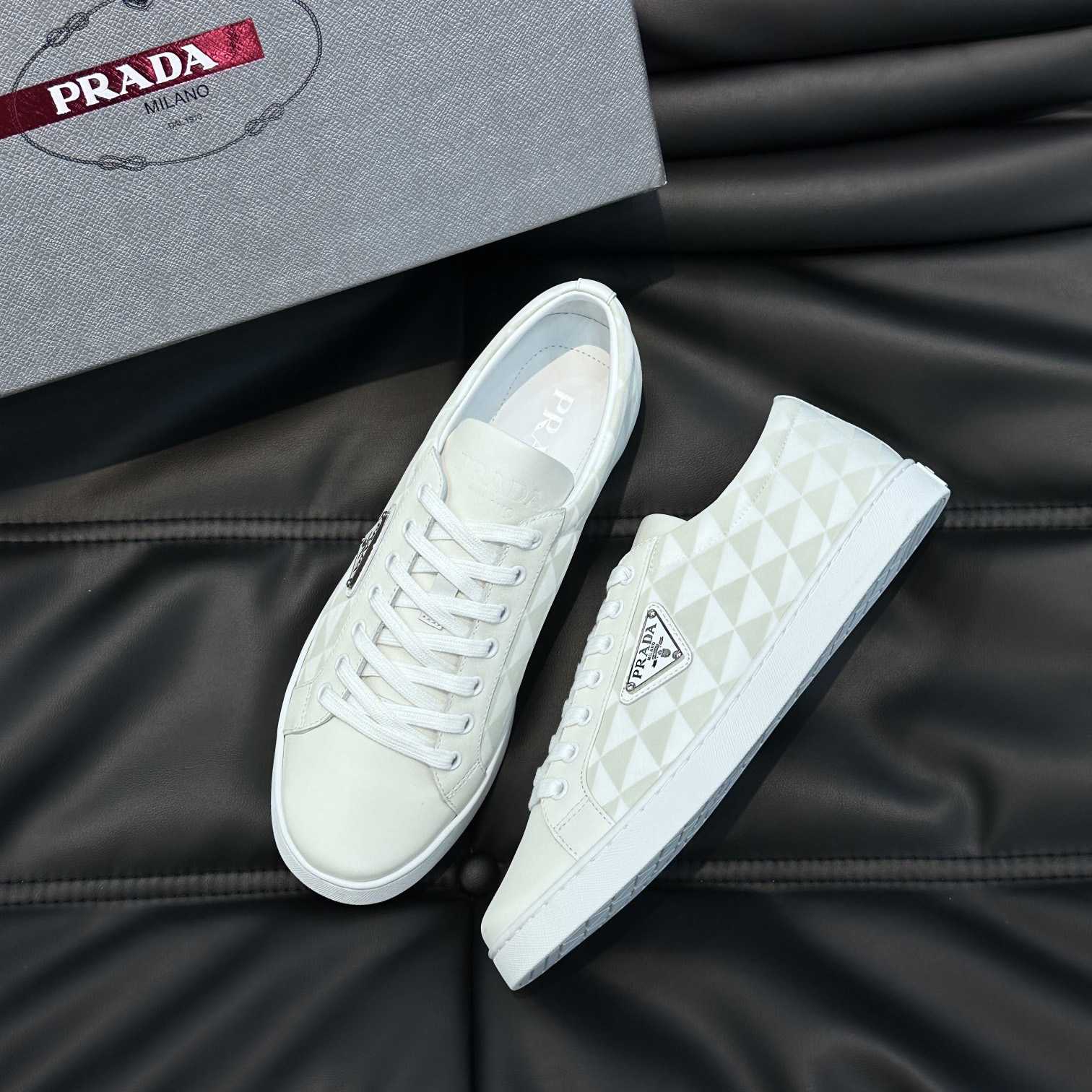 Prada Leather And Re-Nylon Sneakers - DopestKickz