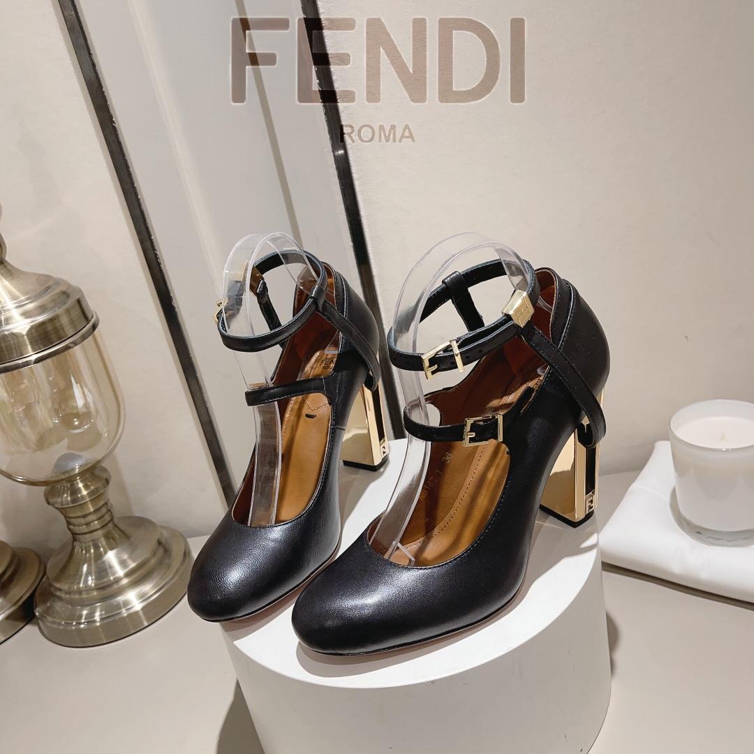 Fendi Delfina Black Leather High-heeled Court Shoes - DopestKickz