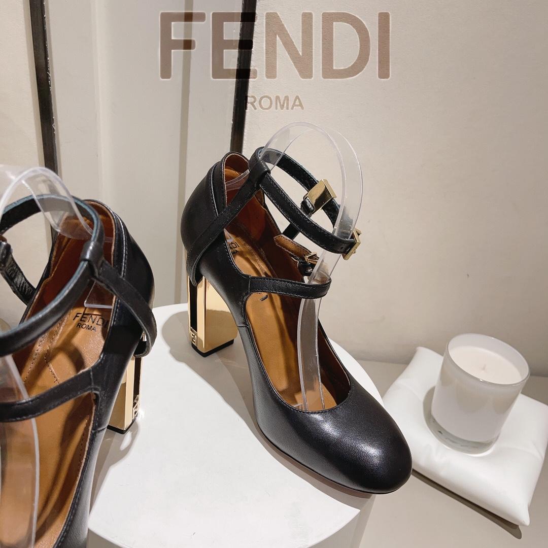 Fendi Delfina Black Leather High-heeled Court Shoes - DopestKickz