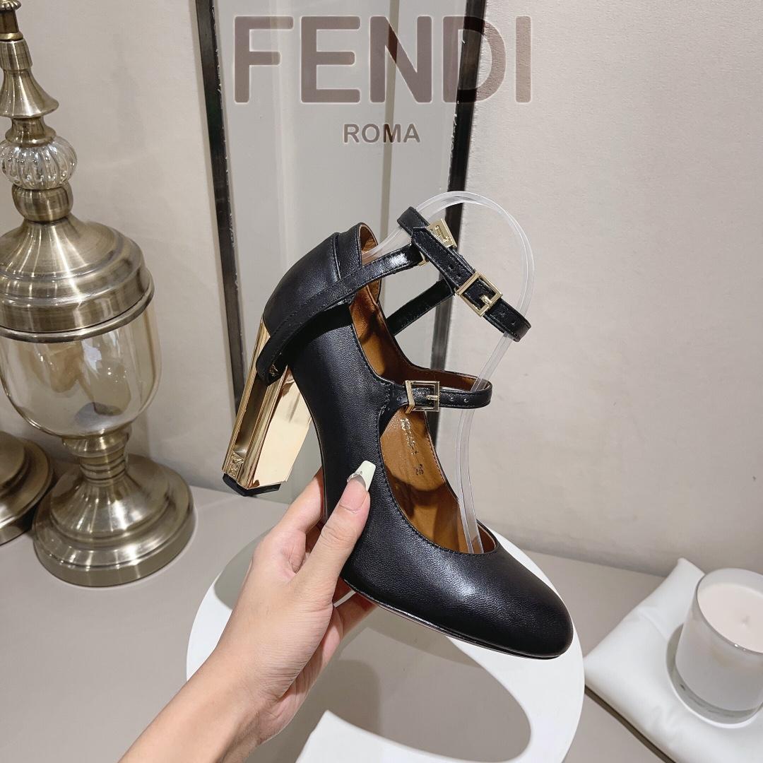 Fendi Delfina Black Leather High-heeled Court Shoes - DopestKickz