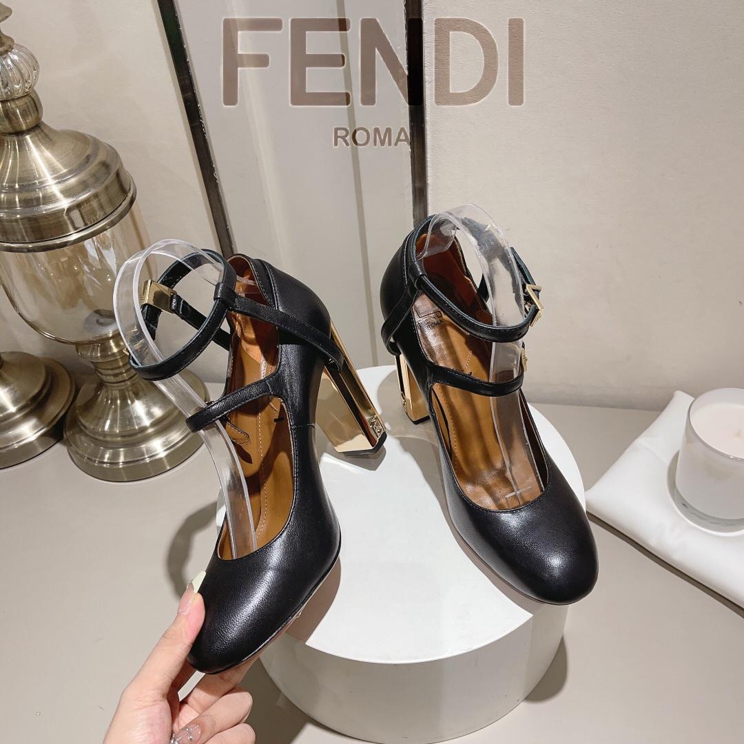 Fendi Delfina Black Leather High-heeled Court Shoes - DopestKickz