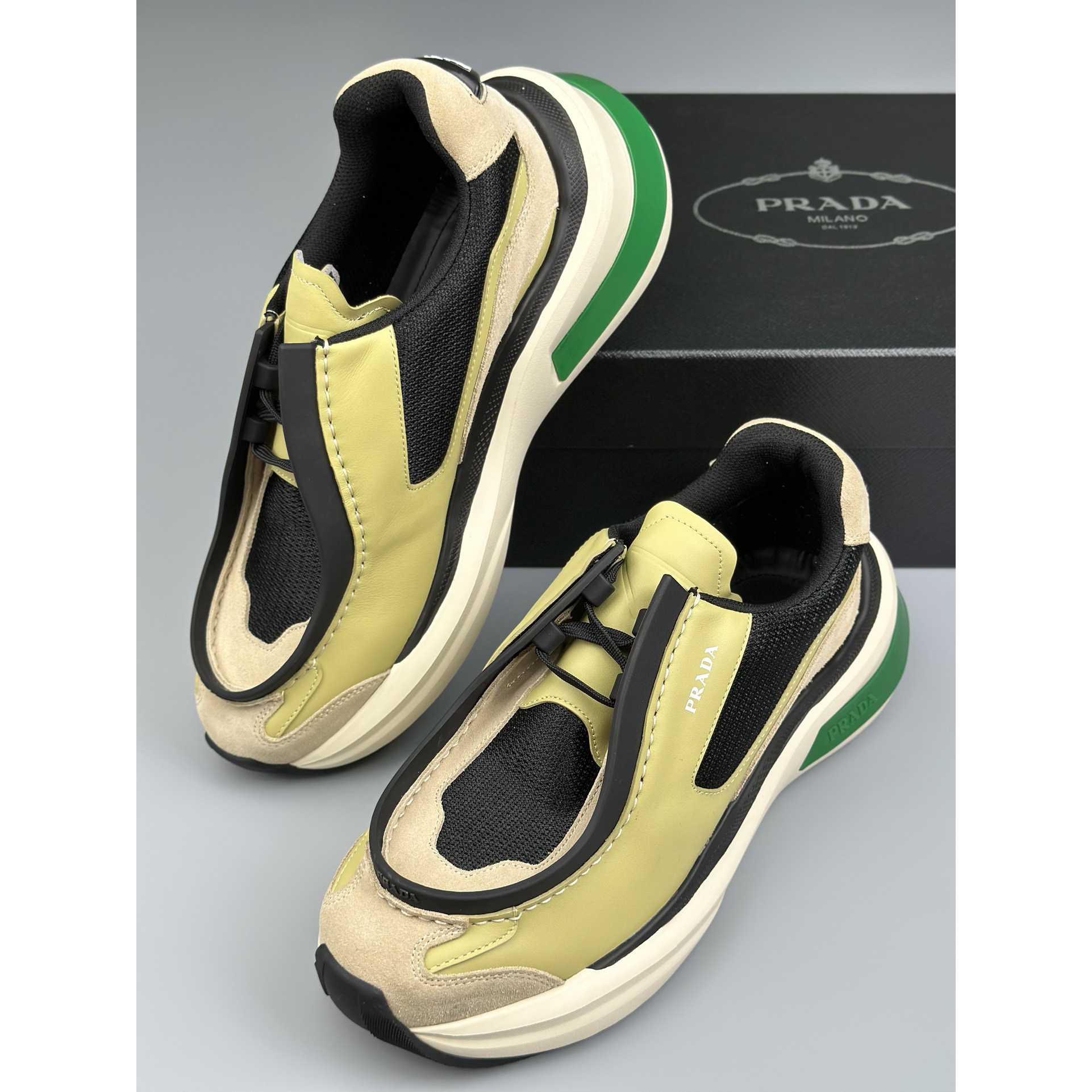 Prada Systeme Brushed Leather Sneakers With Bike Fabric And Suede  - DopestKickz