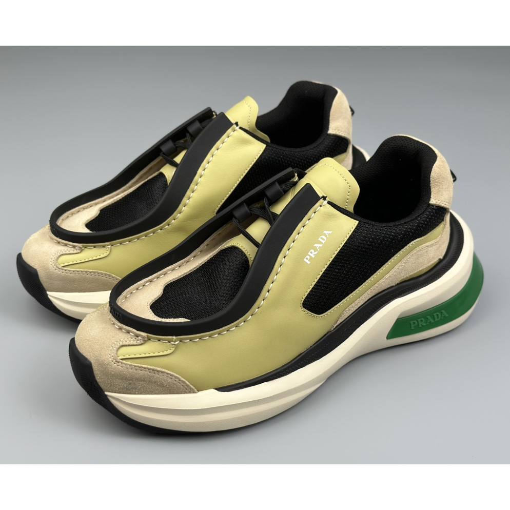 Prada Systeme Brushed Leather Sneakers With Bike Fabric And Suede  - DopestKickz
