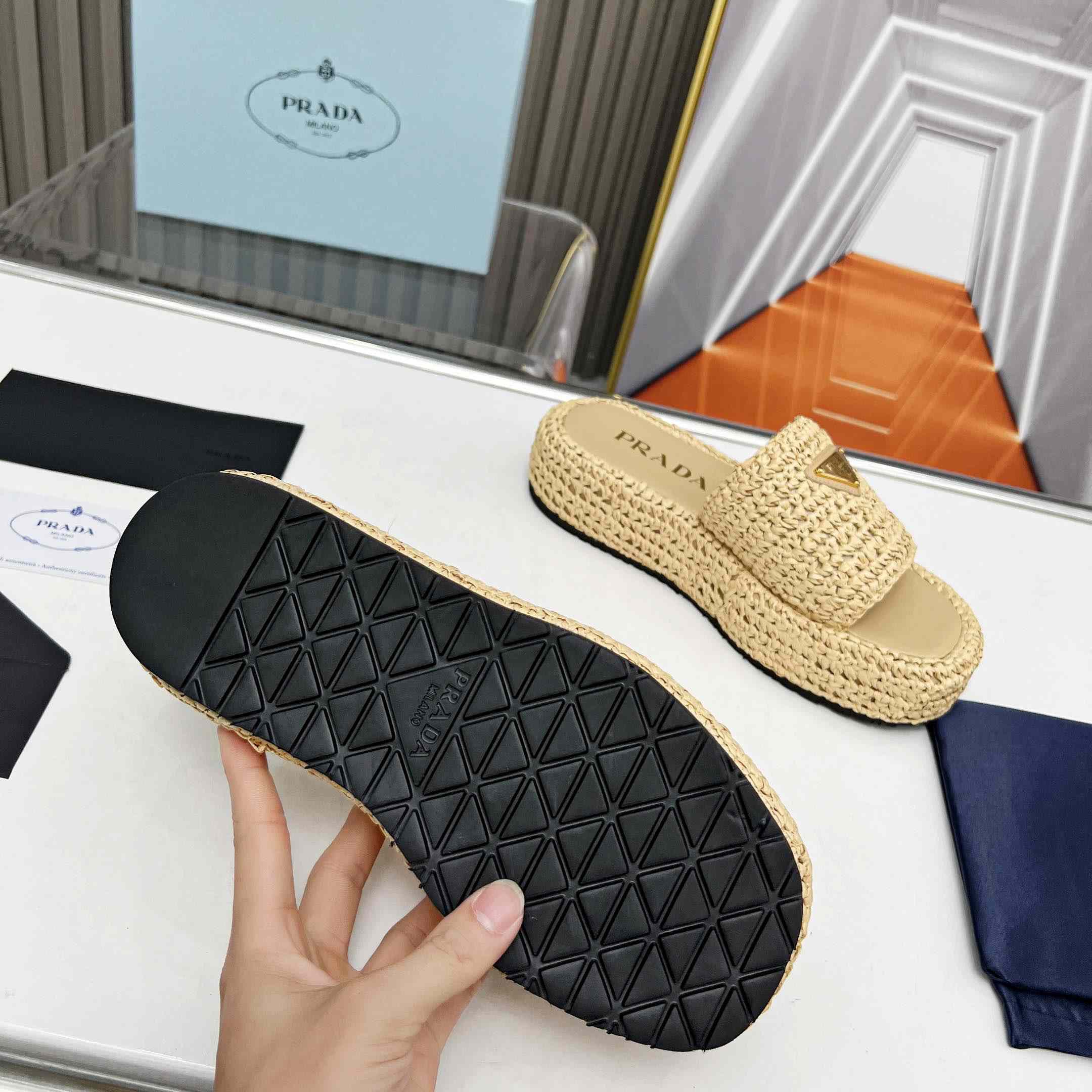 Prada Raffia Single-Band Platform Slides - DopestKickz