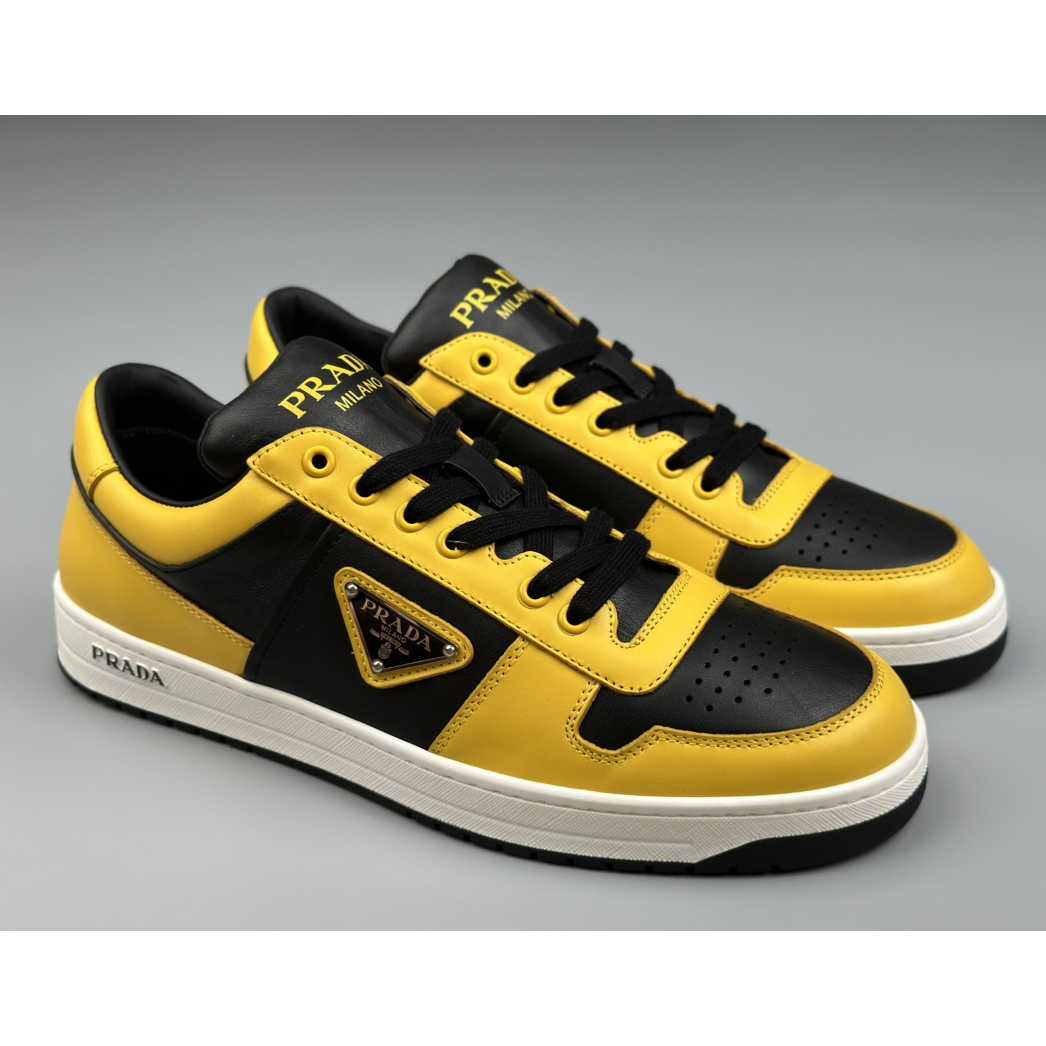Prada Downtown Logo-plaque Leather Sneakers - DopestKickz
